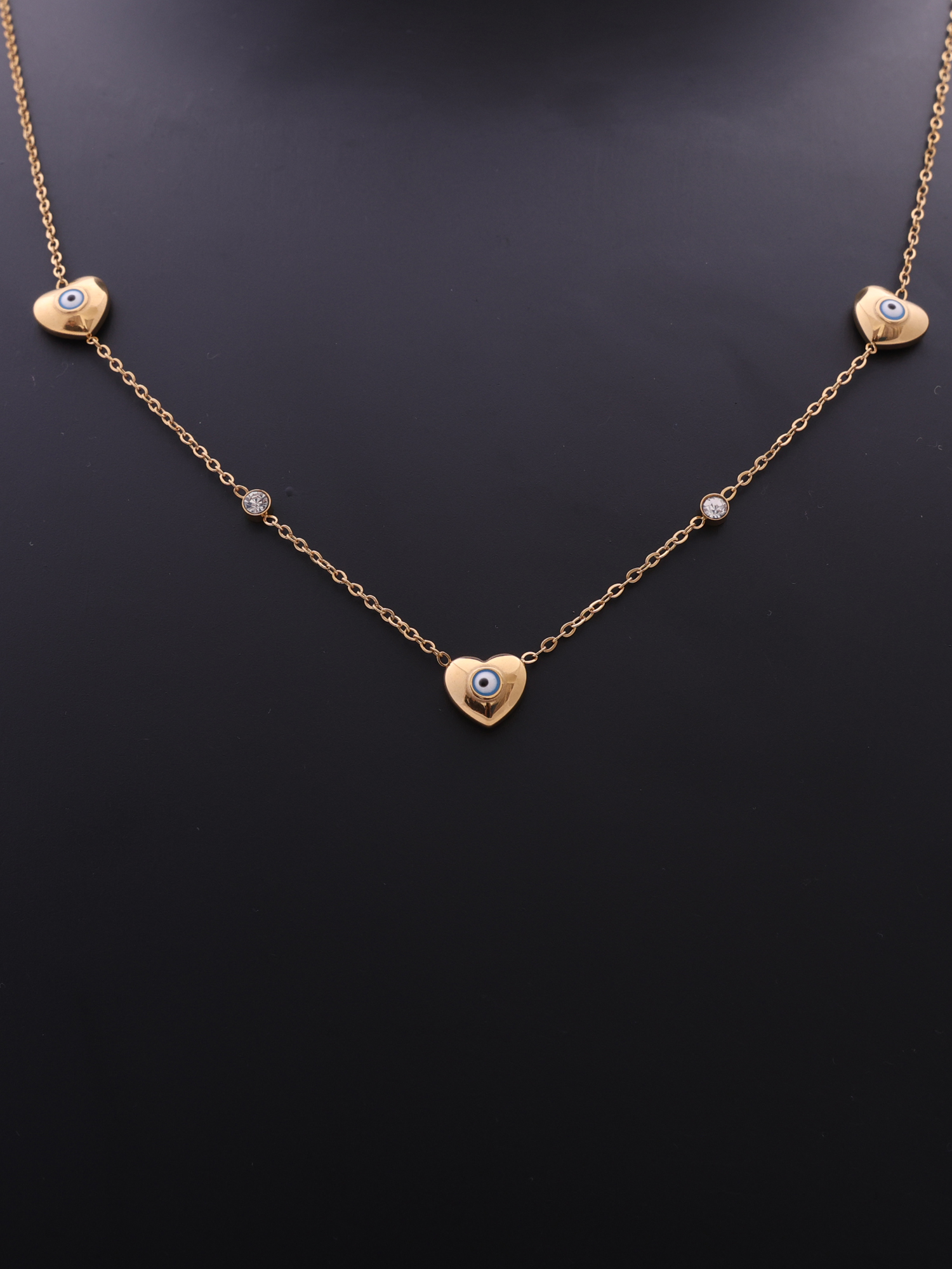 Evil Eye Heart Necklace – Anti-Tarnish Gold Charm with Crystal Accents