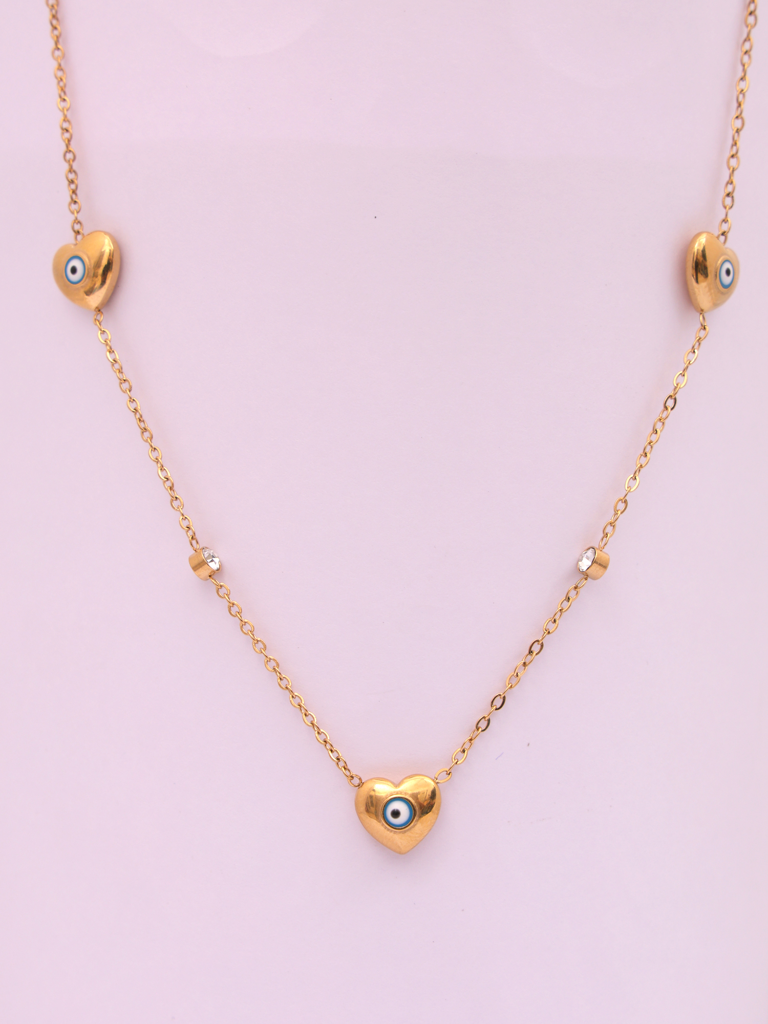 Evil Eye Heart Necklace – Anti-Tarnish Gold Charm with Crystal Accents