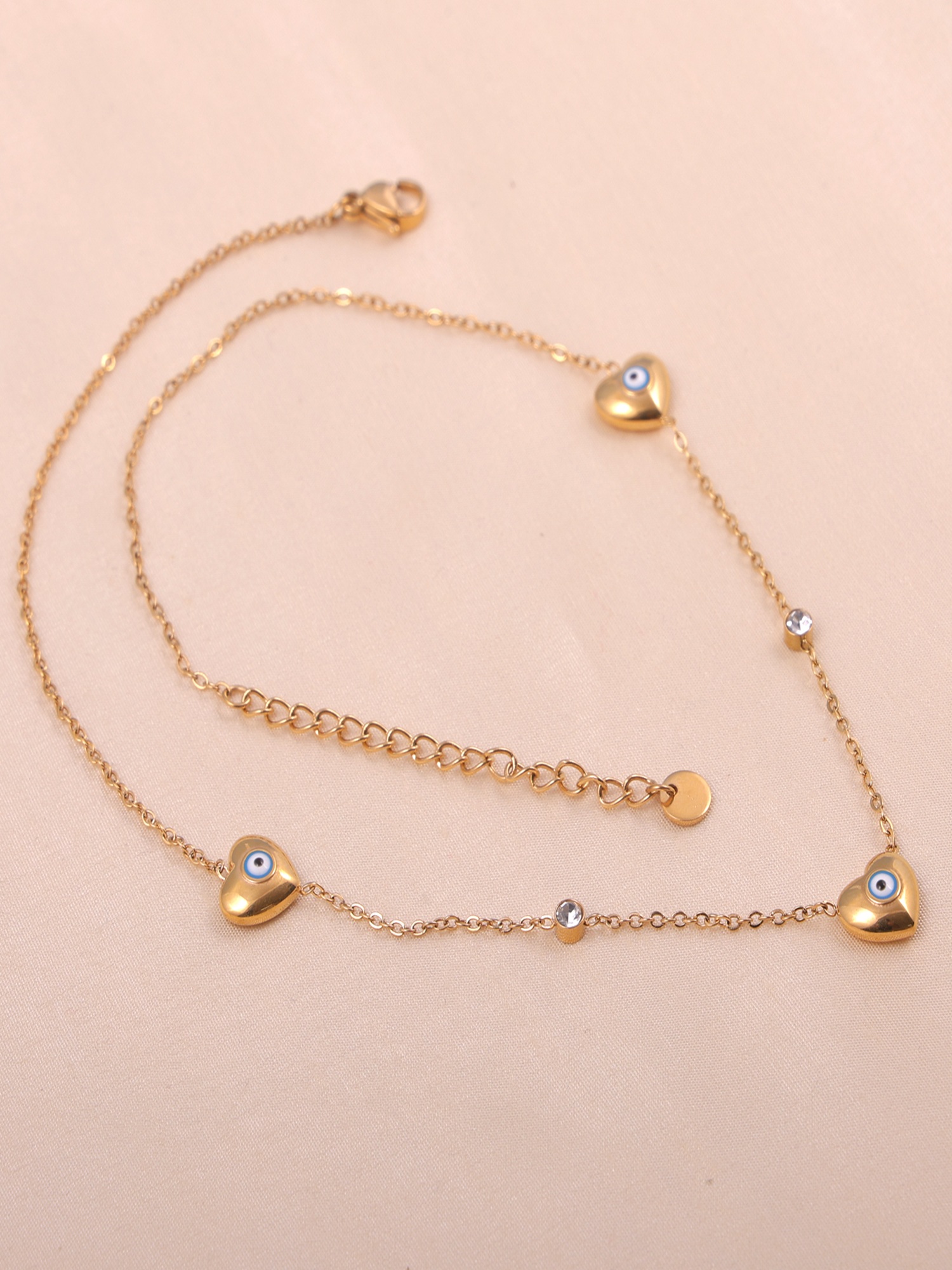 Evil Eye Heart Necklace – Anti-Tarnish Gold Charm with Crystal Accents