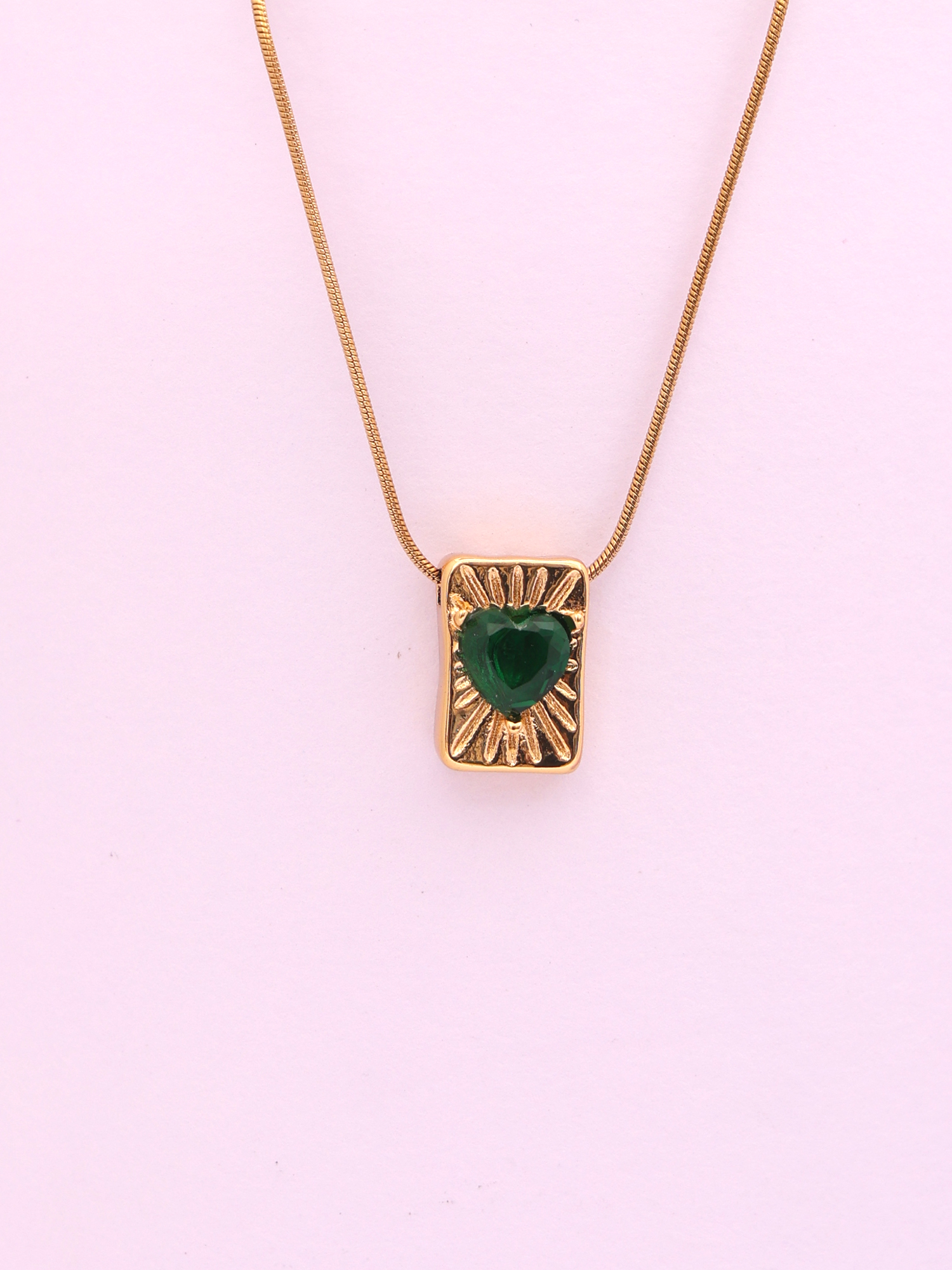 Emerald Luxe Bar Pendant Anti Tarnish Necklace