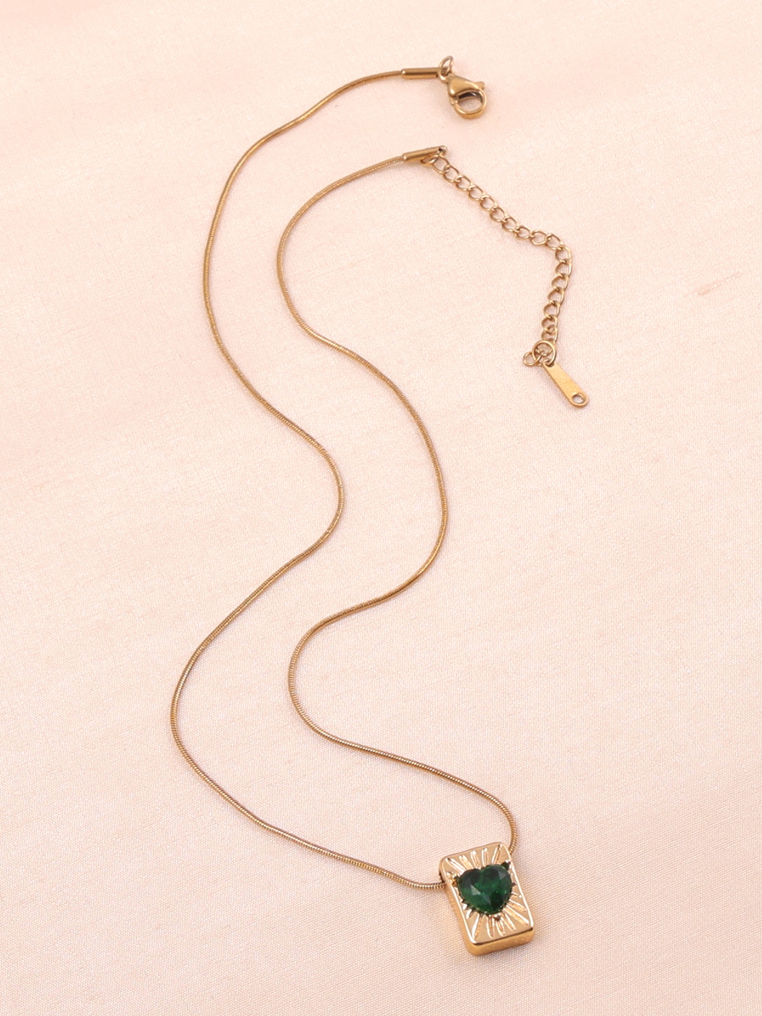 Emerald Luxe Bar Pendant Anti Tarnish Necklace