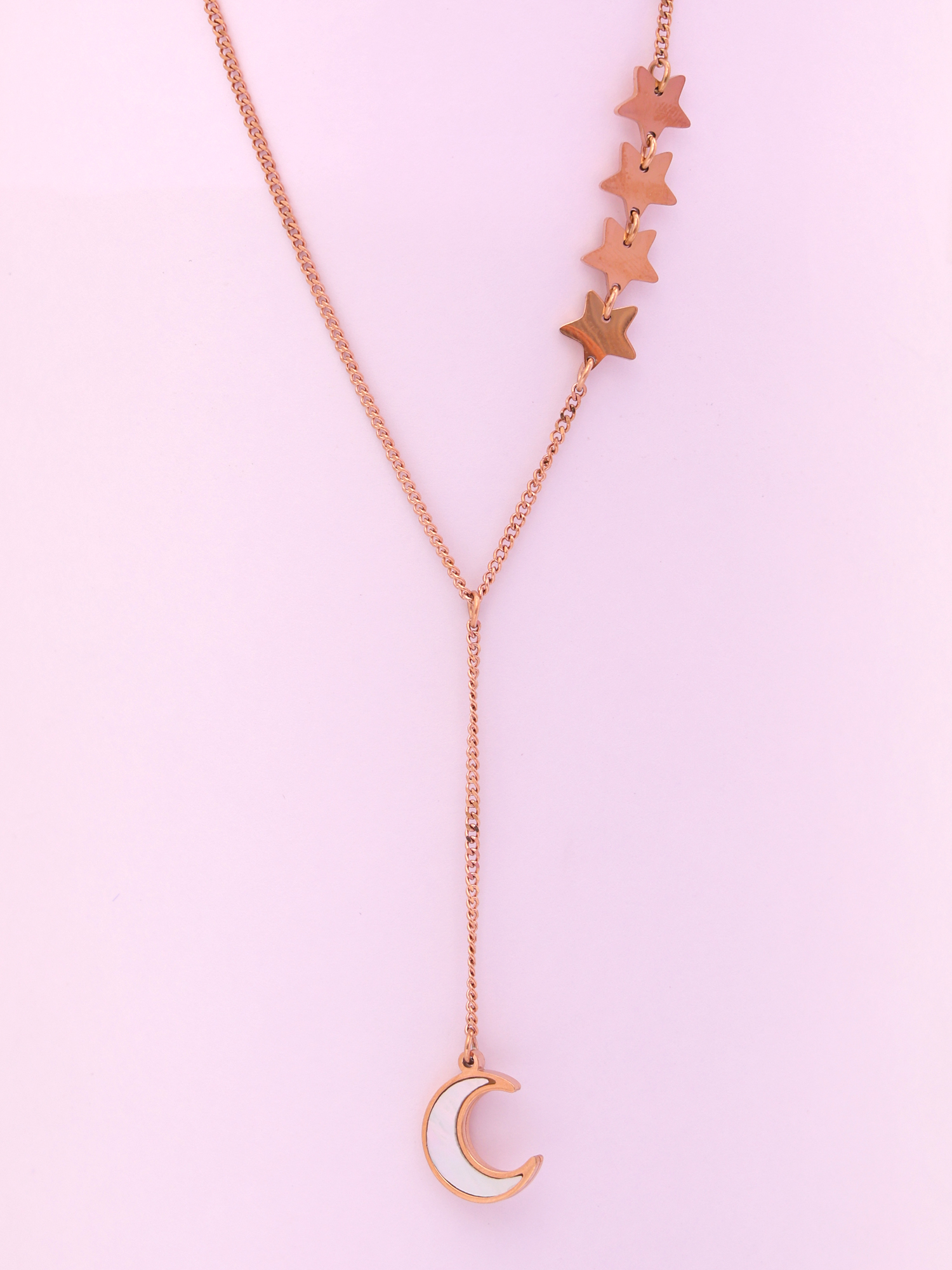 Celestial Star & Moon Drop Rose Gold Anti-Tarnish Necklace