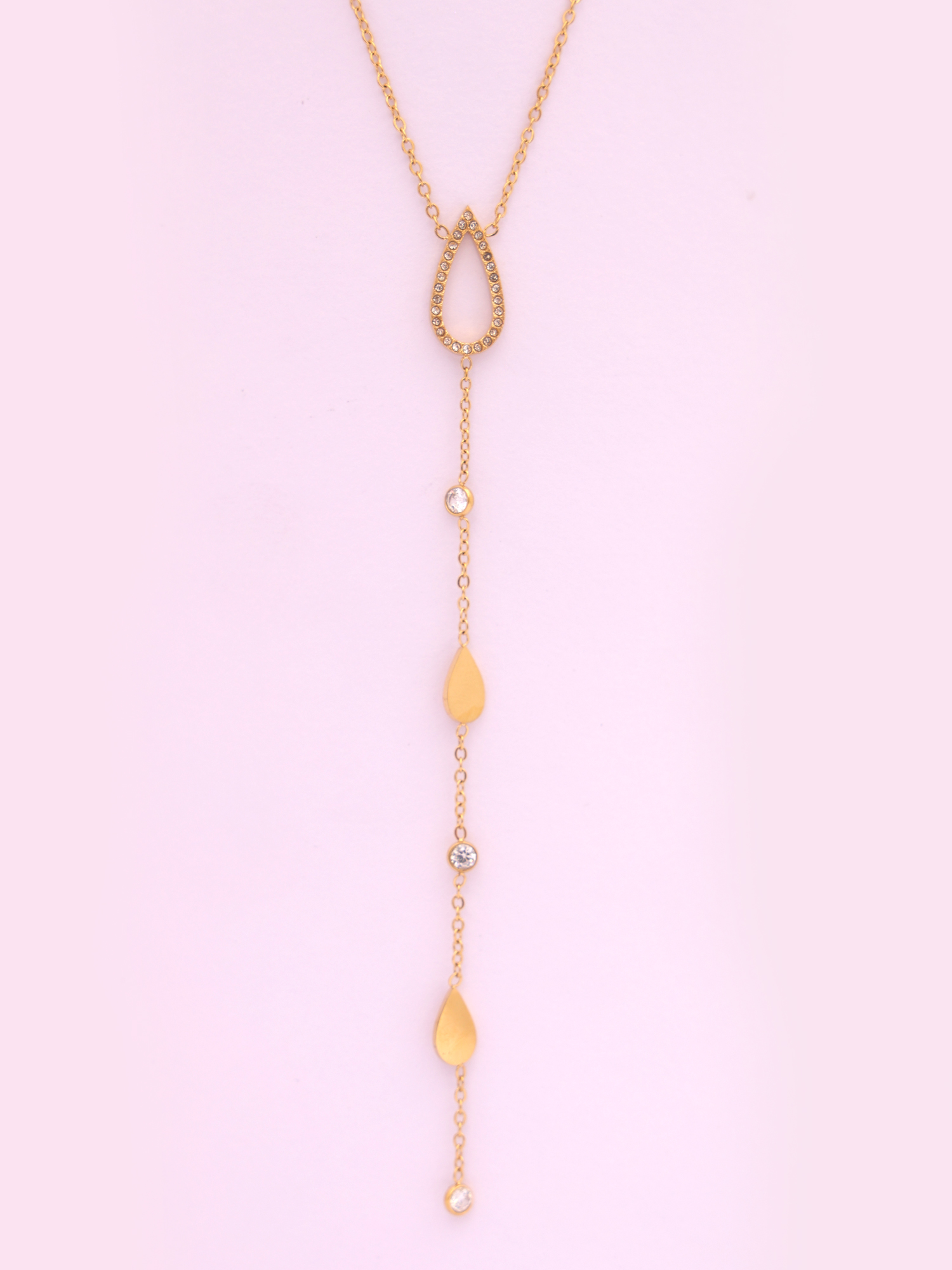 Crystal Teardrop Cascade Anti-Tarnish Necklace