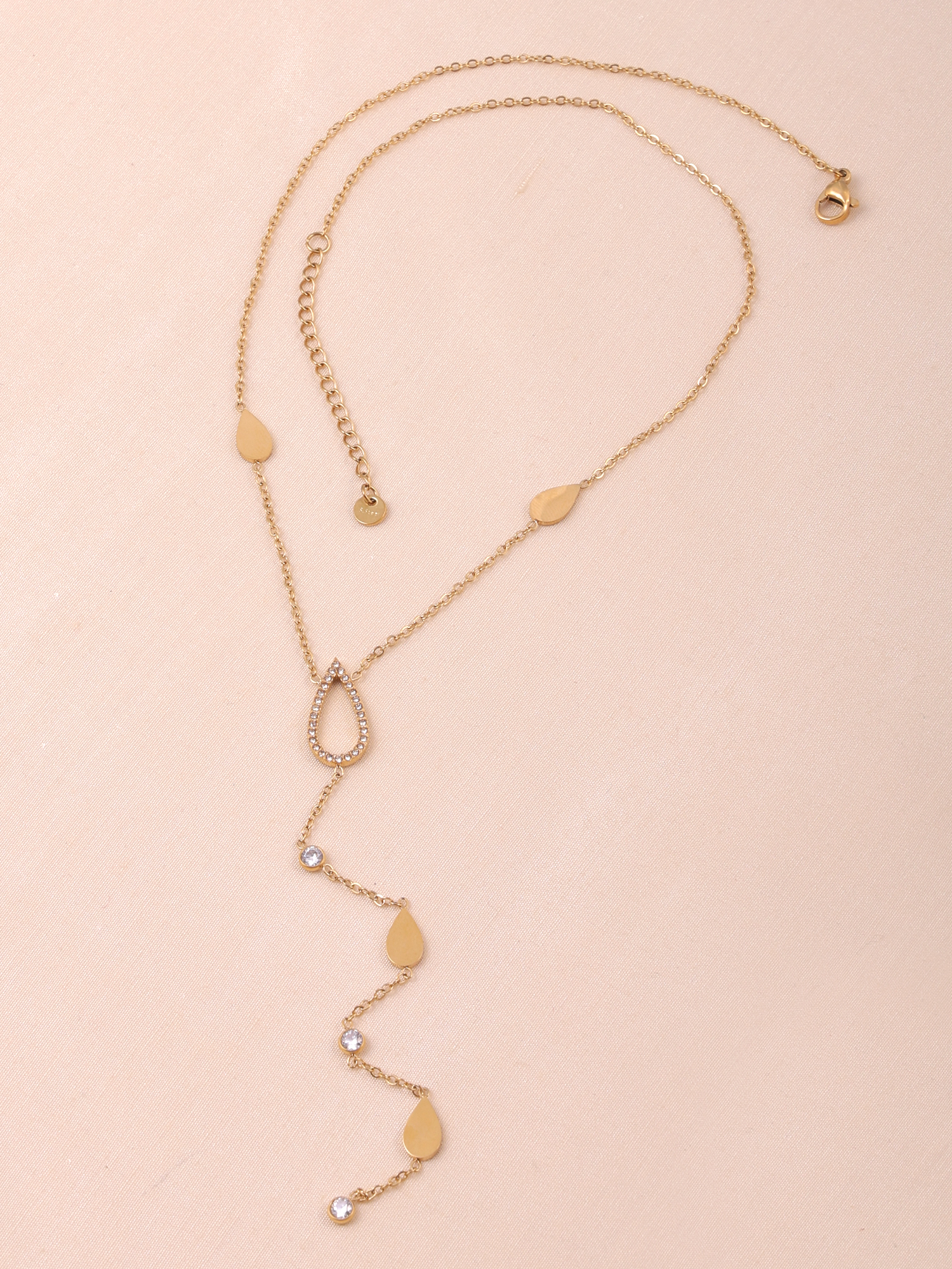 Crystal Teardrop Cascade Anti-Tarnish Necklace
