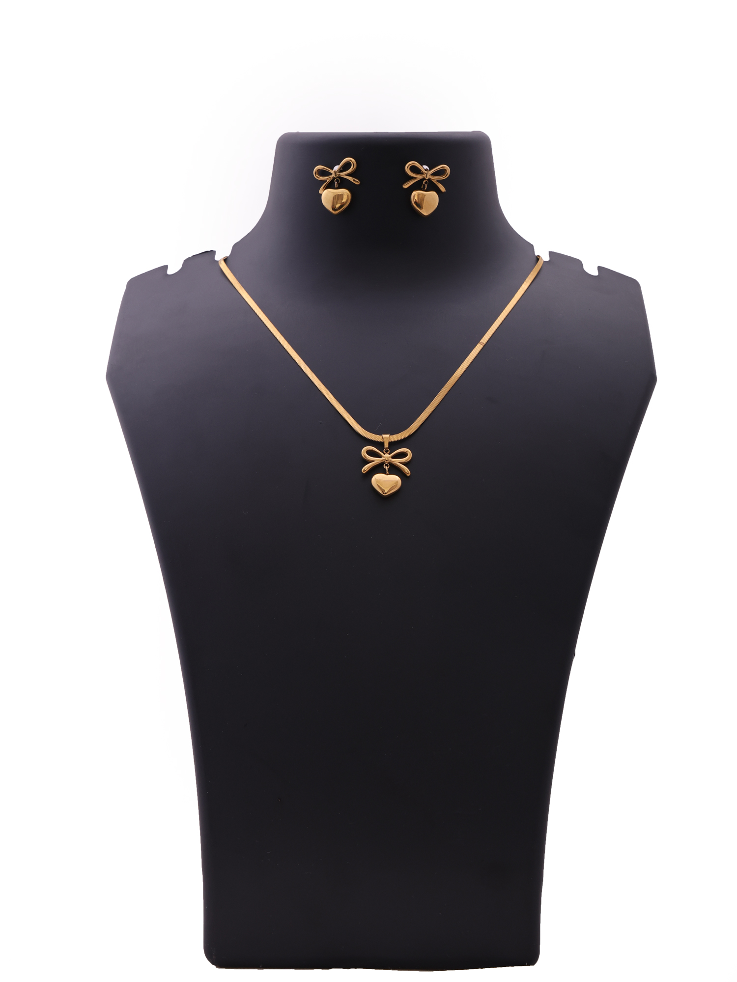Golden Bow Heart Anti-Tarnish Necklace Set