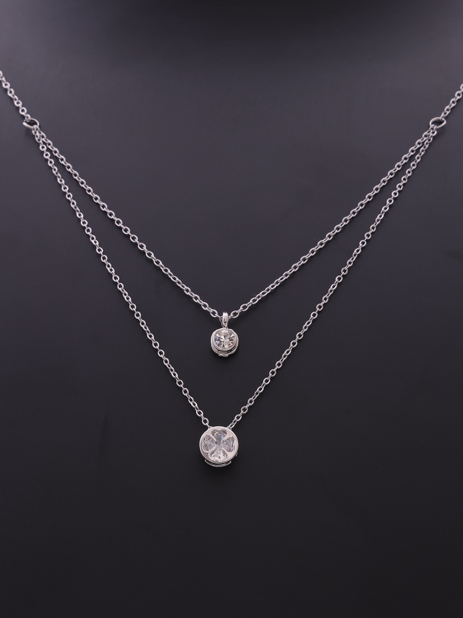 Dual Layer Crystal Charm Silver  Anti-Tarnish Necklace