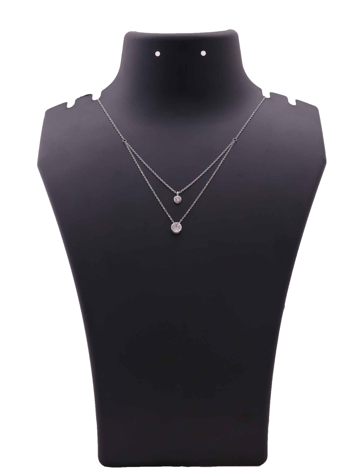 Dual Layer Crystal Charm Silver  Anti-Tarnish Necklace