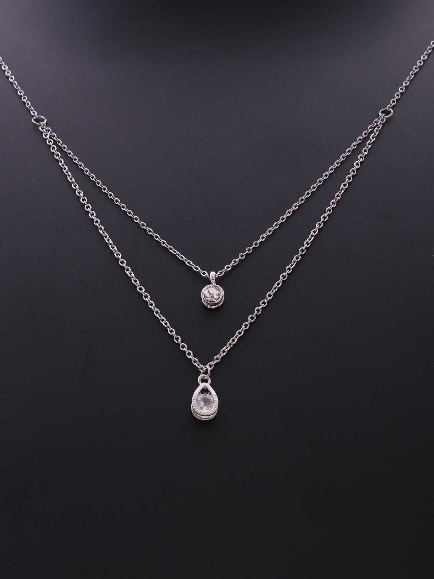 Dual Layer Teardrop Crystal Silver Anti-Tarnish Necklace