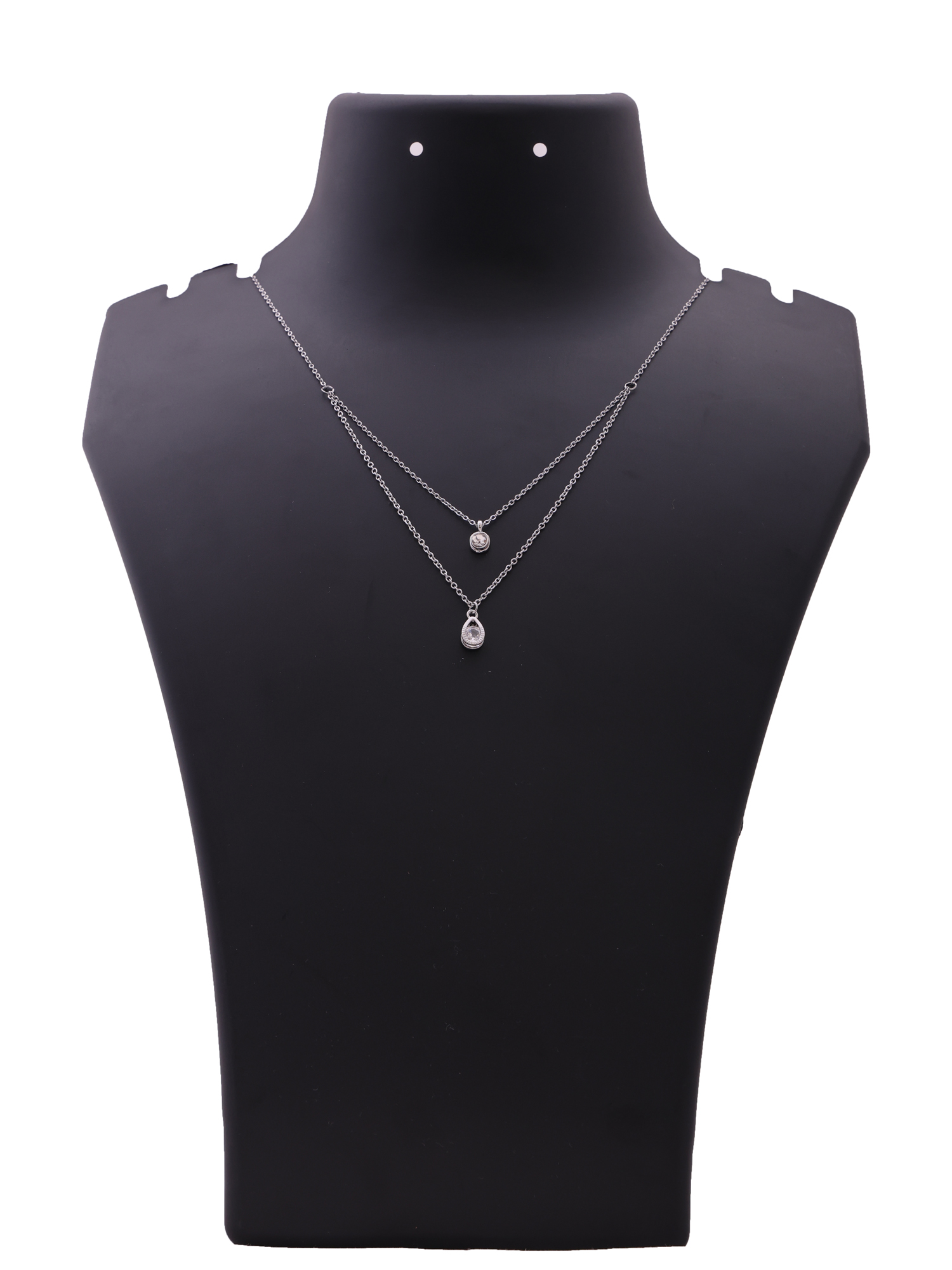 Dual Layer Teardrop Crystal Silver Anti-Tarnish Necklace