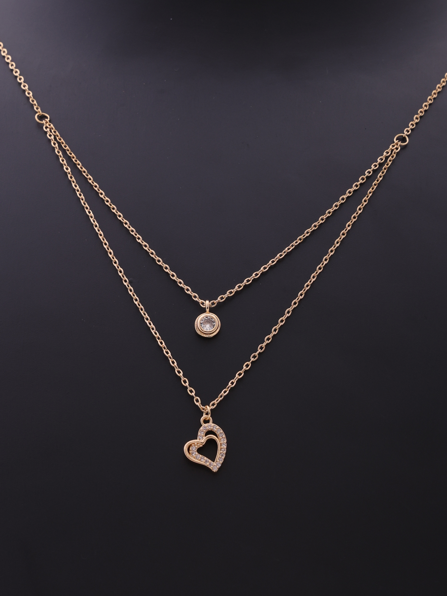 Dual Layer Crystal Heart Gold Anti-Tarnish Necklace