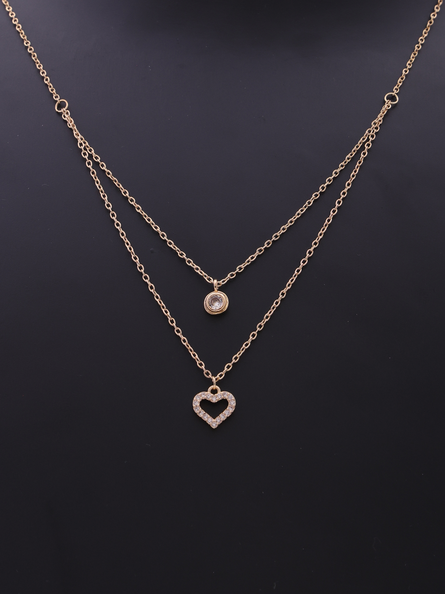 Layered Crystal Heart Gold Anti-Tarnish Necklace
