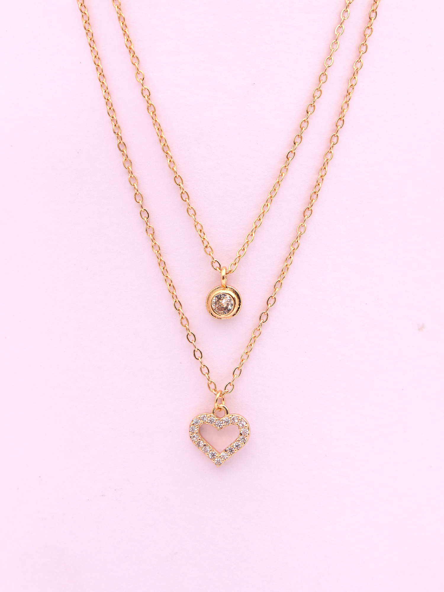 Layered Crystal Heart Gold Anti-Tarnish Necklace