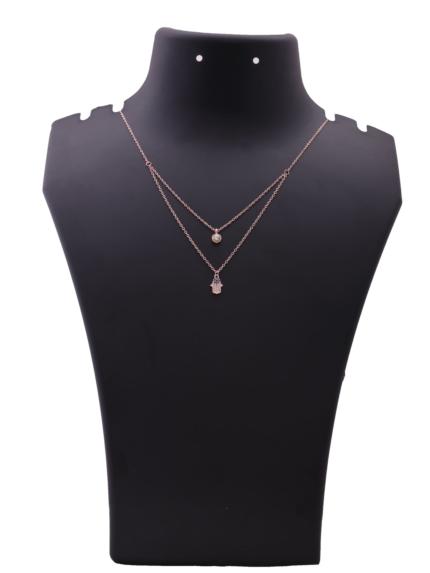 Layered Hamsa Hand Crystal Rose Gold Anti-Tarnish Necklace