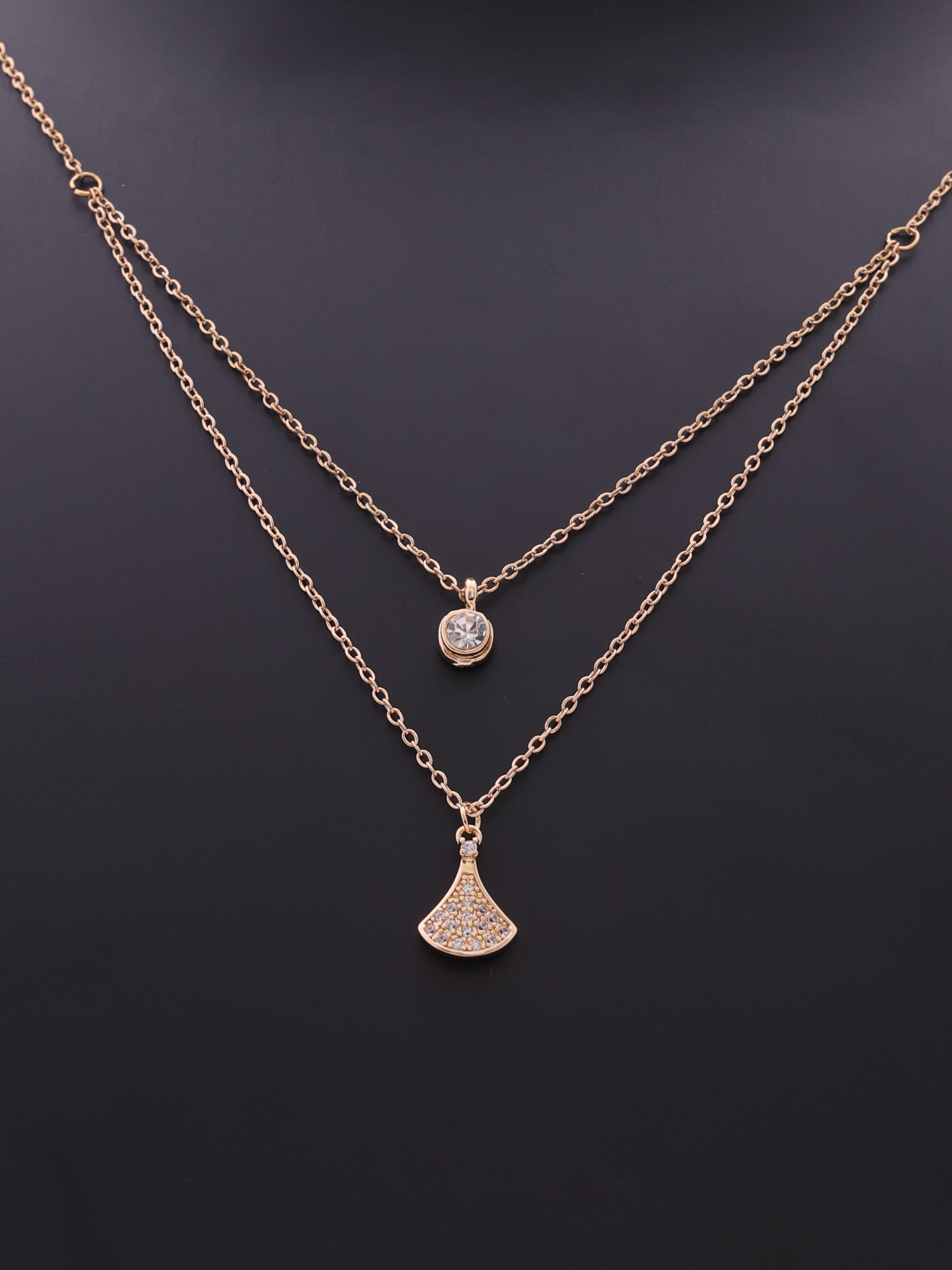 Golden Dual Layer Fan Pendant Anti-Tarnish Necklace