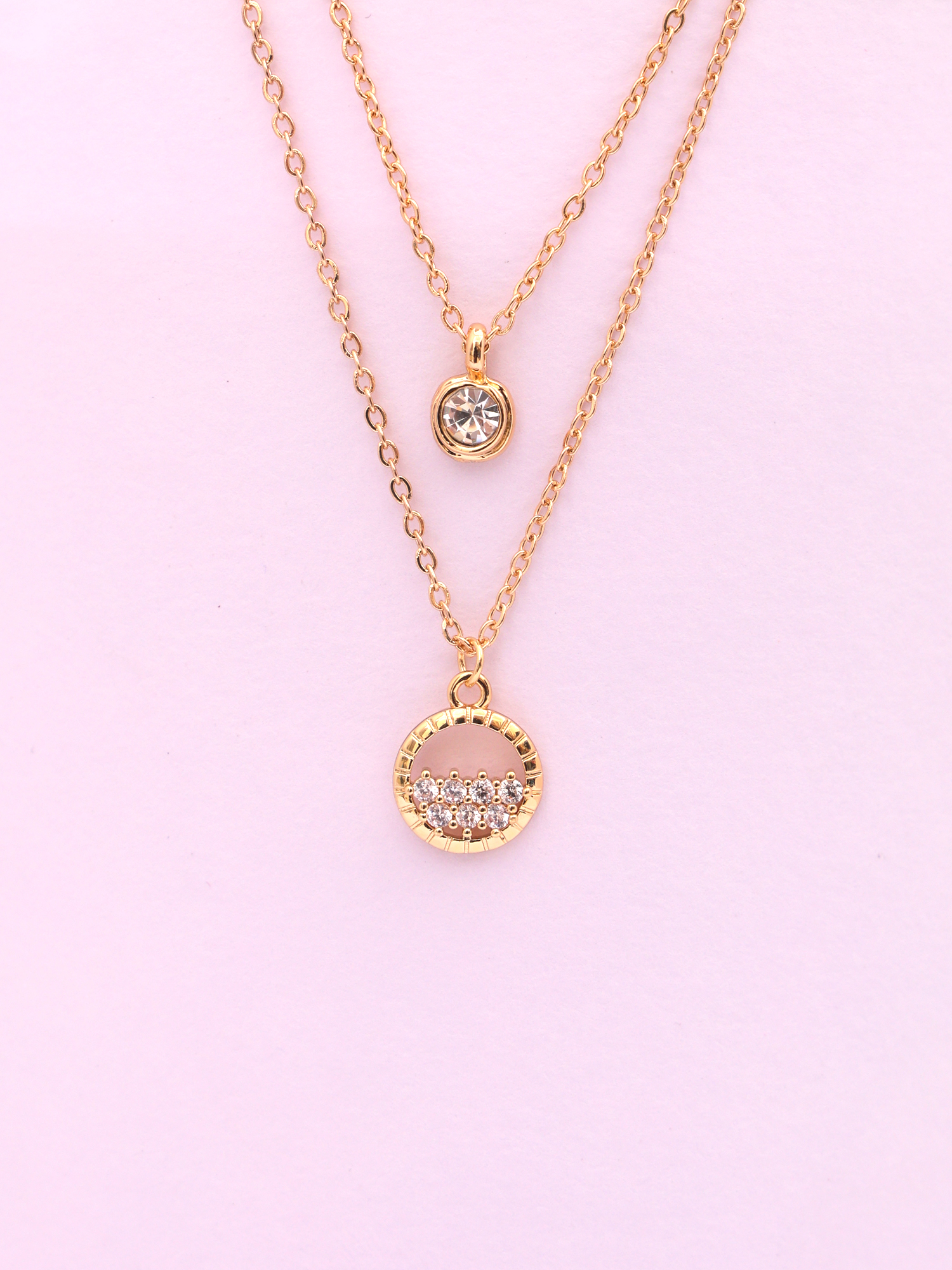 Golden Dual Layer Circle Charm Anti-Tarnish Necklace
