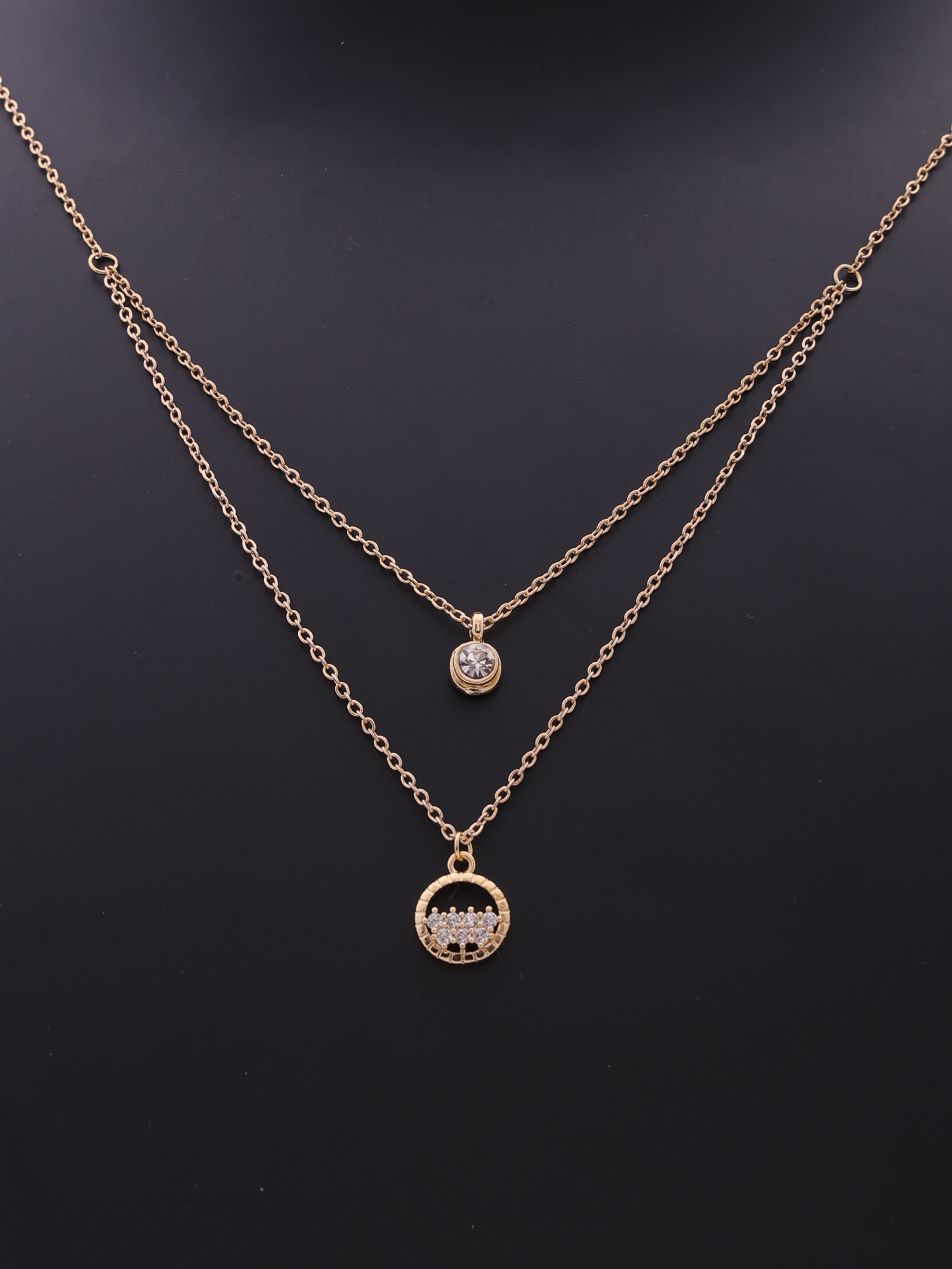 Golden Dual Layer Circle Charm Anti-Tarnish Necklace