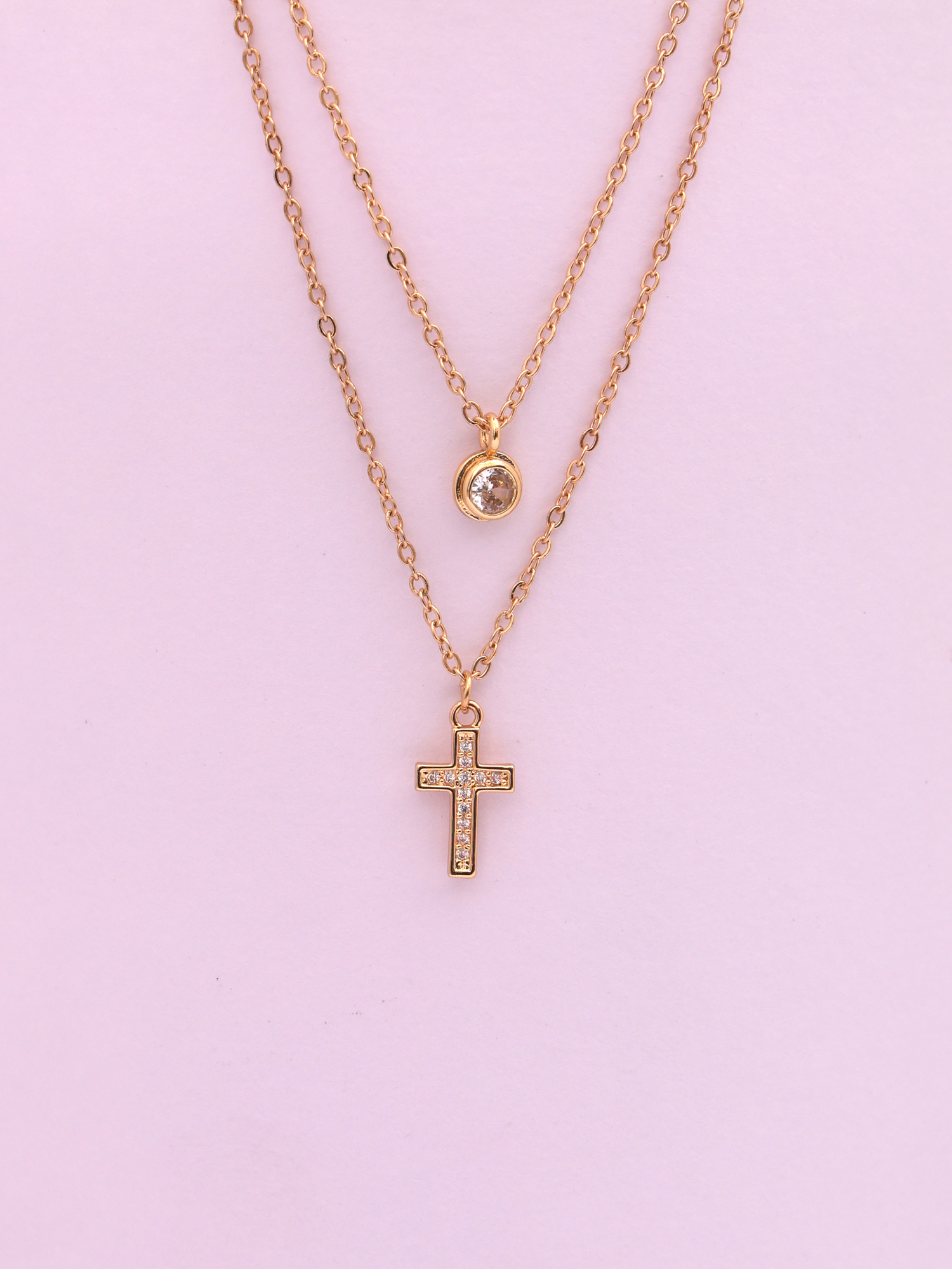 Golden Dual Layer Cross Pendant Anti-Tarnish Necklace