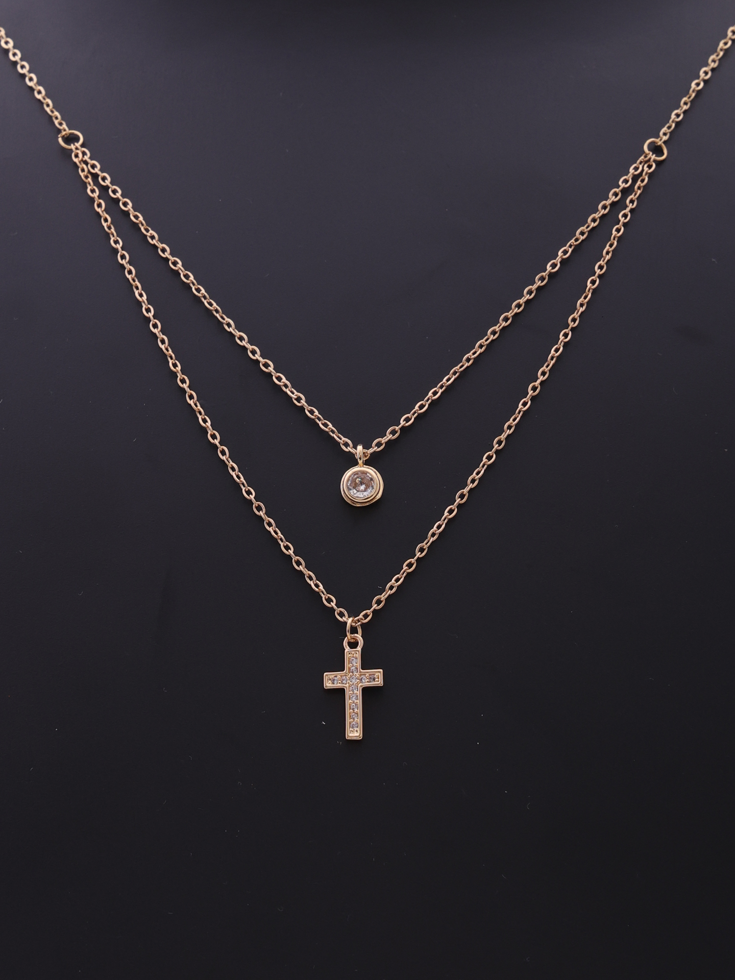 Golden Dual Layer Cross Pendant Anti-Tarnish Necklace