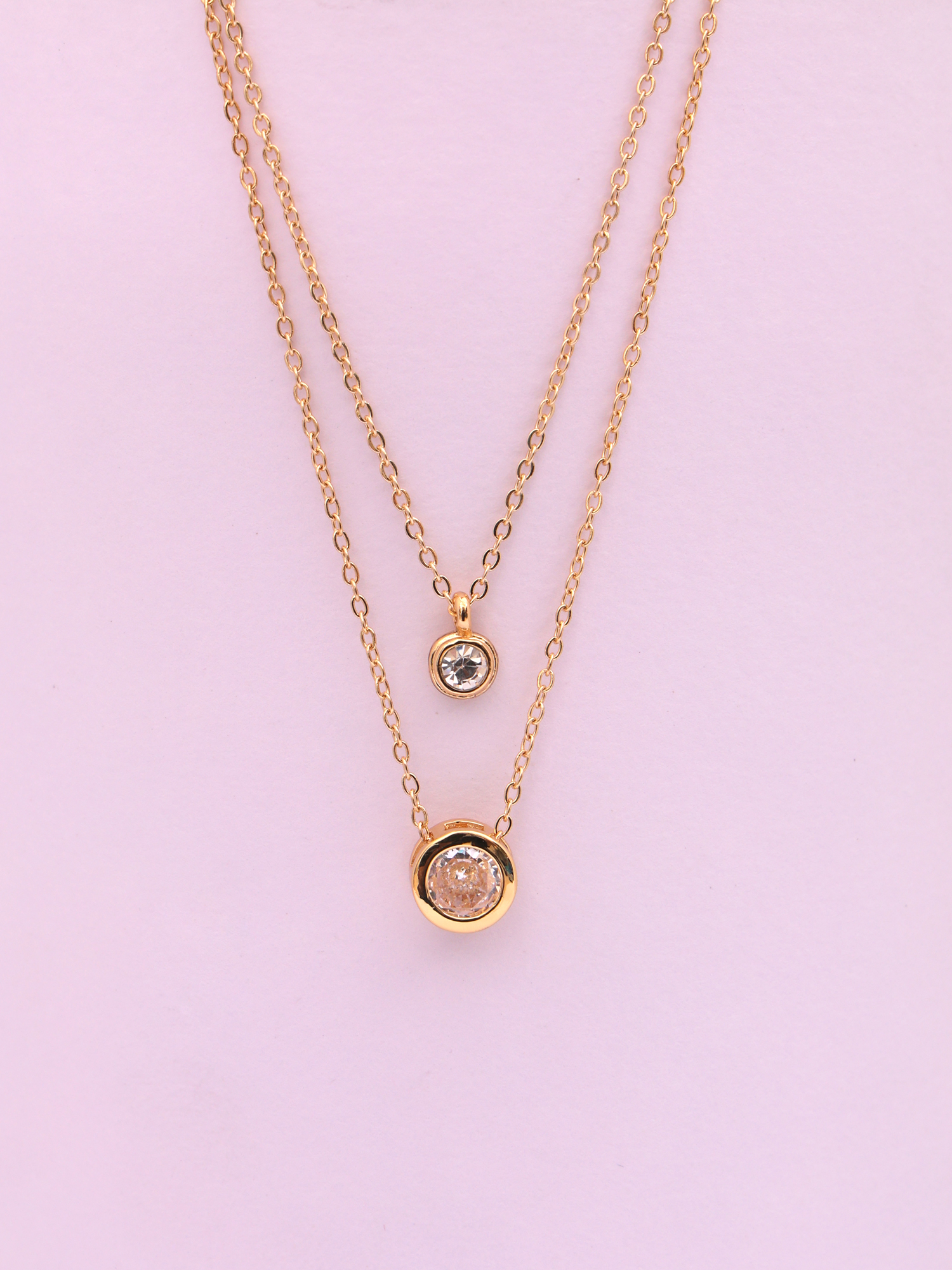 Golden Dual Layer Bezel Solitaire Anti-Tarnish Necklace