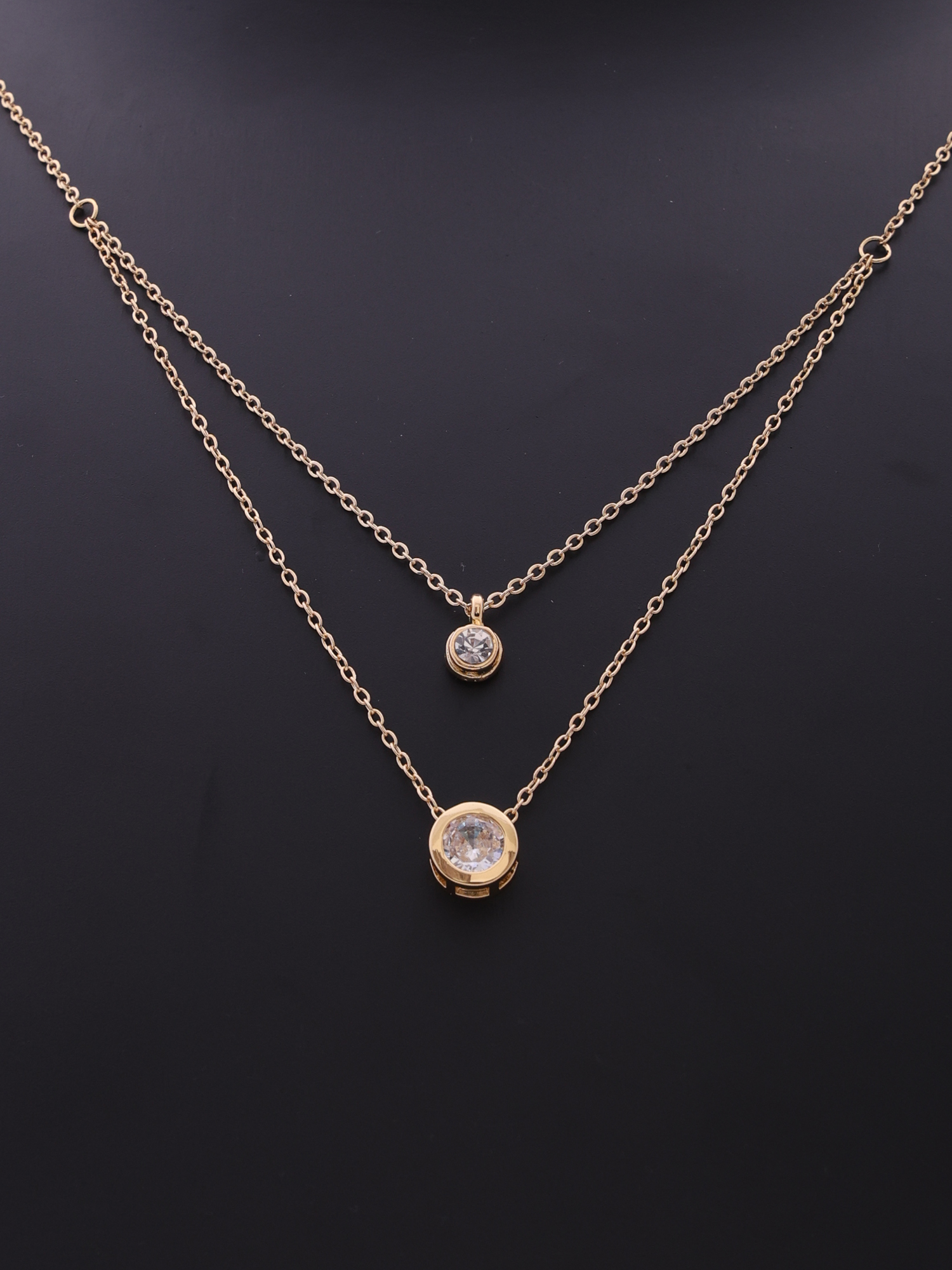 Golden Dual Layer Bezel Solitaire Anti-Tarnish Necklace