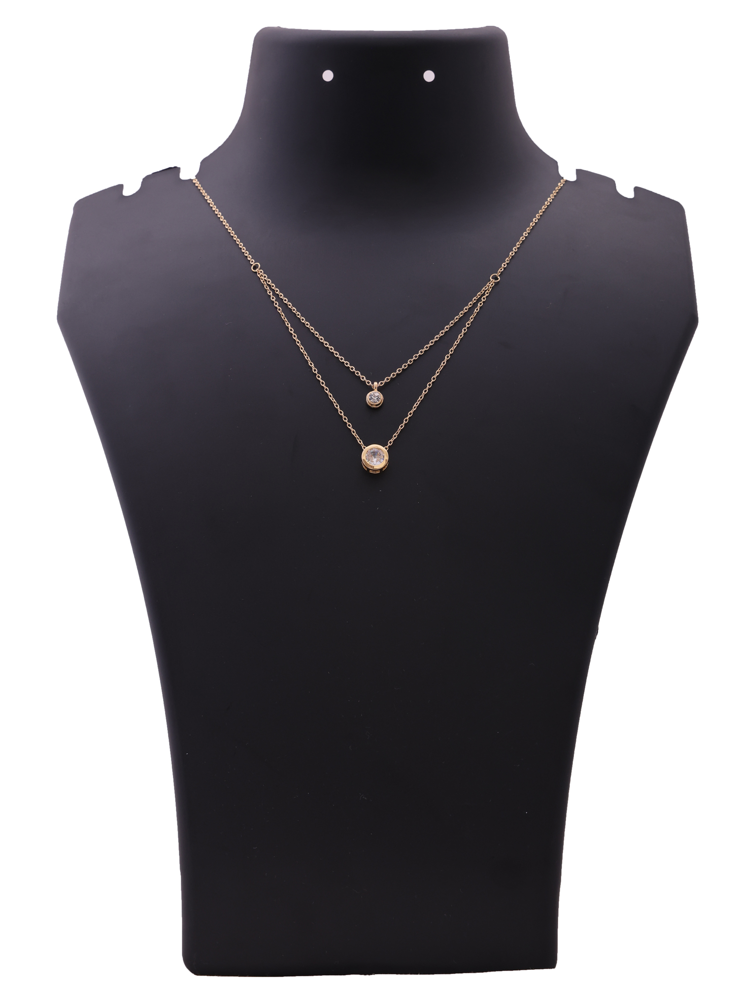 Golden Dual Layer Bezel Solitaire Anti-Tarnish Necklace