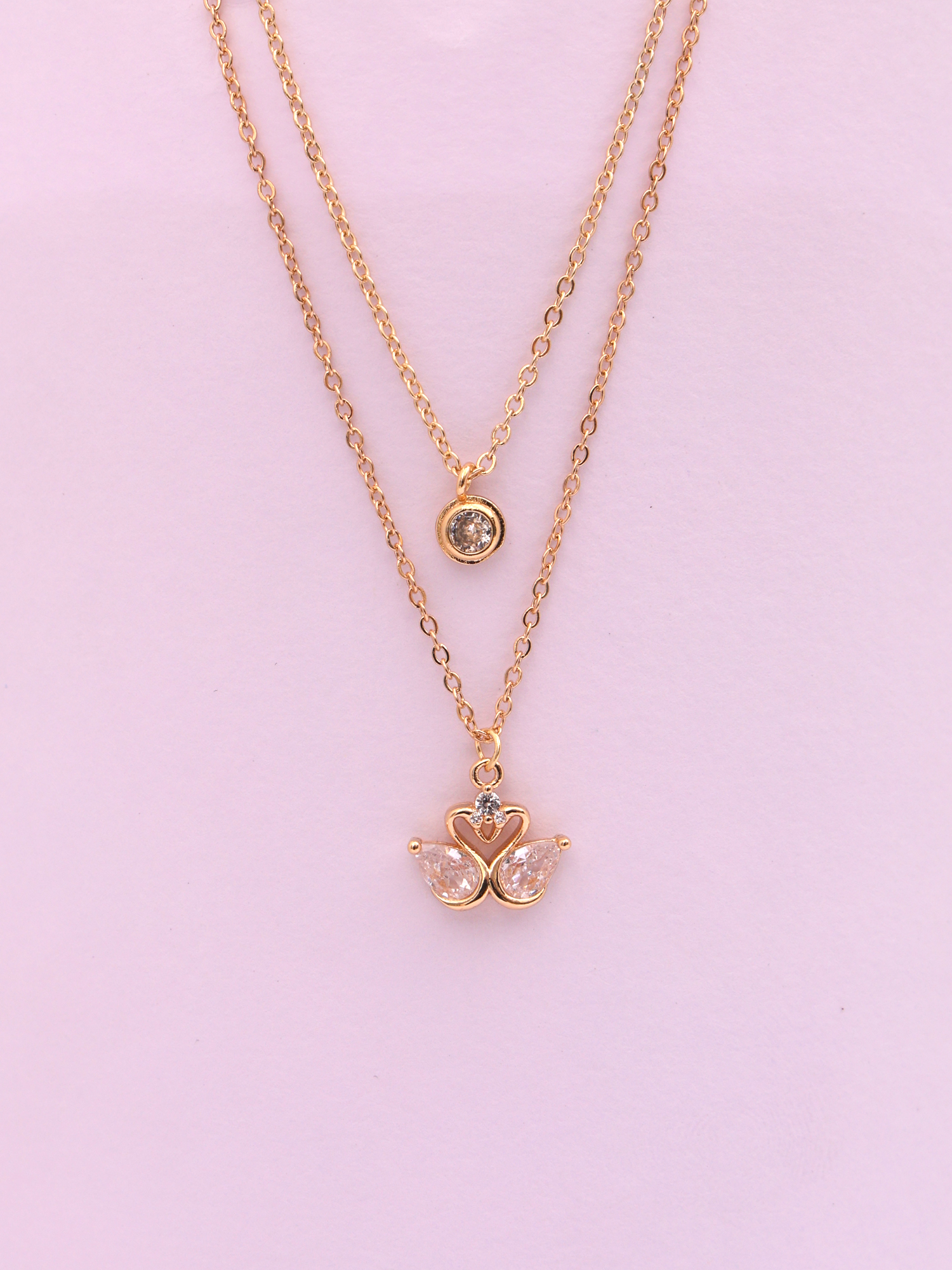 Golden Dual Layer Swan Heart Anti-Tarnish Necklace