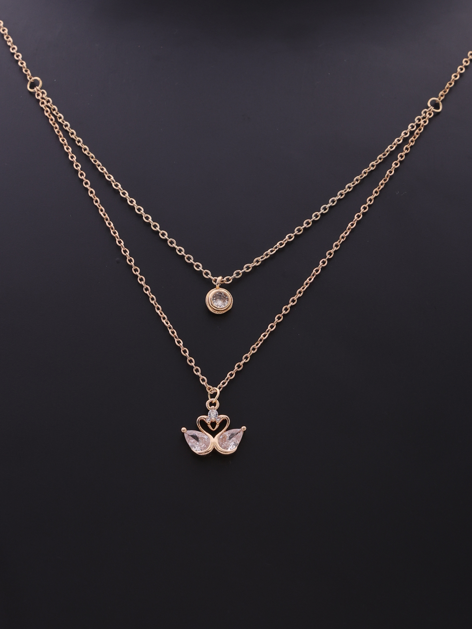 Golden Dual Layer Swan Heart Anti-Tarnish Necklace