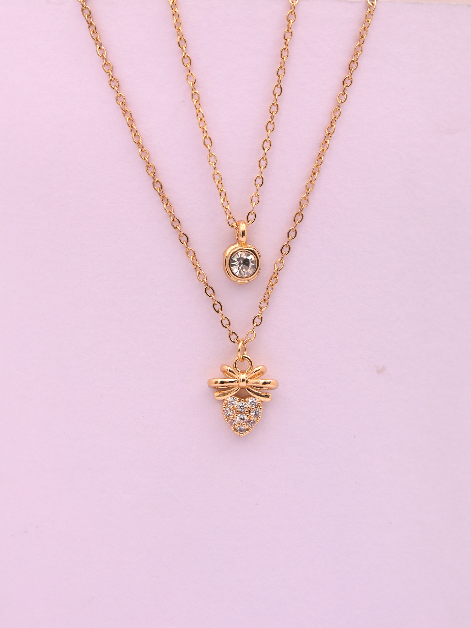 Golden Dual Layer Bow Heart Anti-Tarnish Necklace