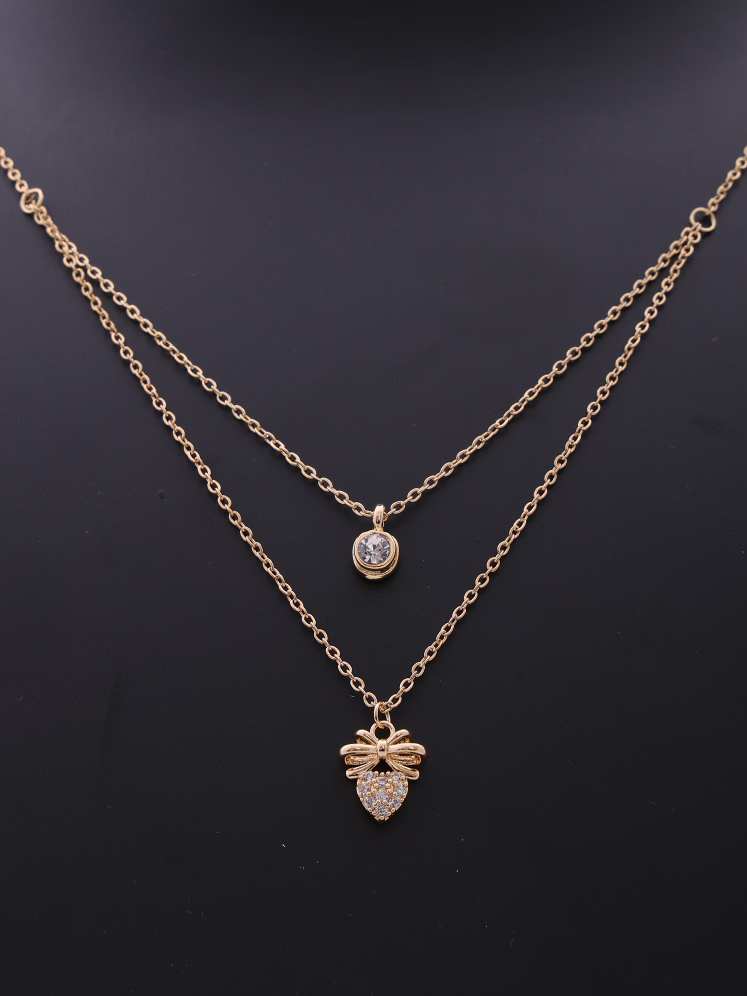 Golden Dual Layer Bow Heart Anti-Tarnish Necklace
