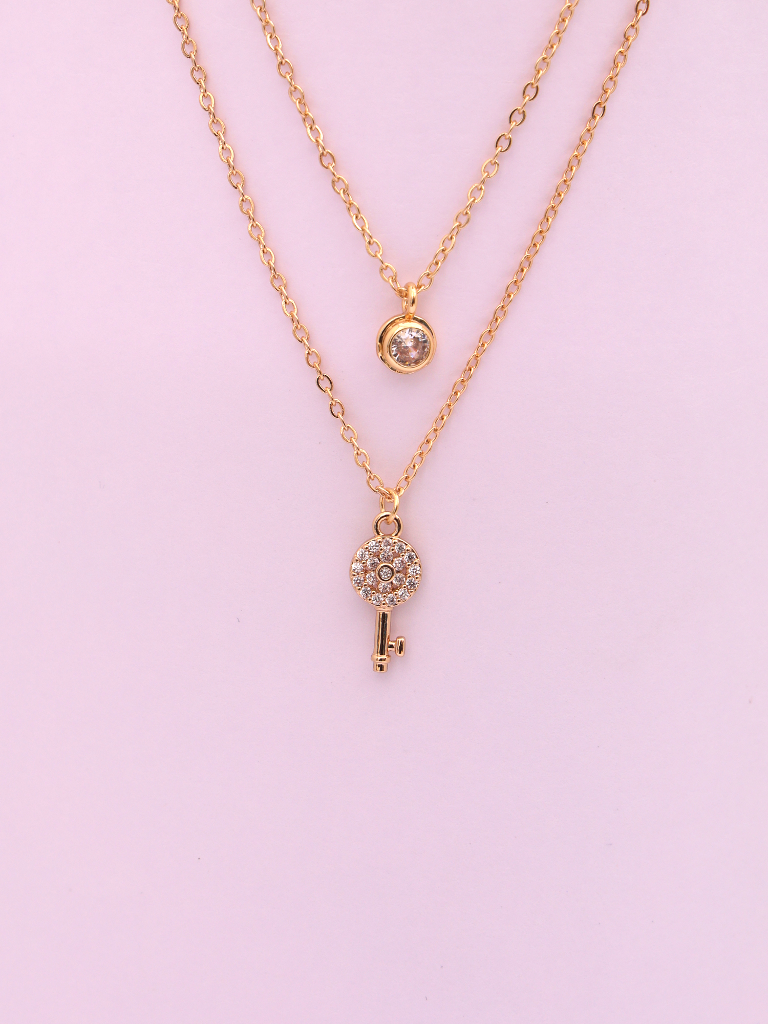 Golden Dual Layer Key Pendant Anti-Tarnish Necklace