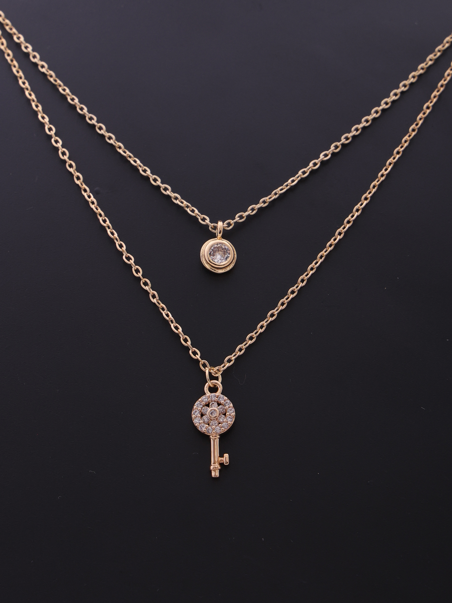 Golden Dual Layer Key Pendant Anti-Tarnish Necklace