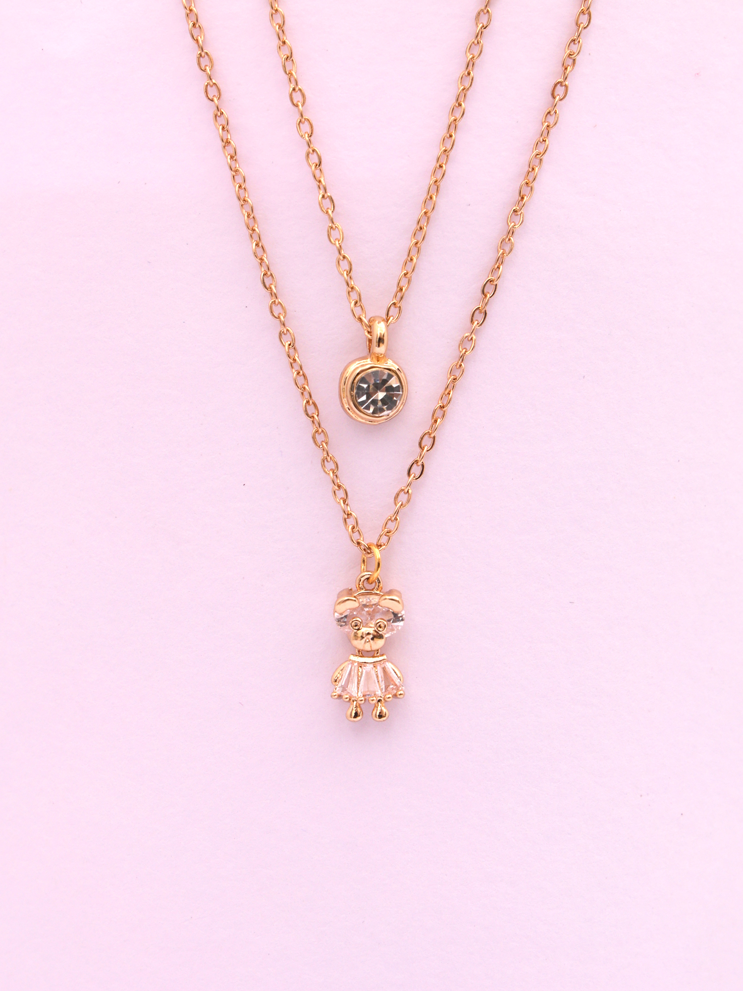 Golden Dual Layer Teddy Charm Anti-Tarnish Necklace
