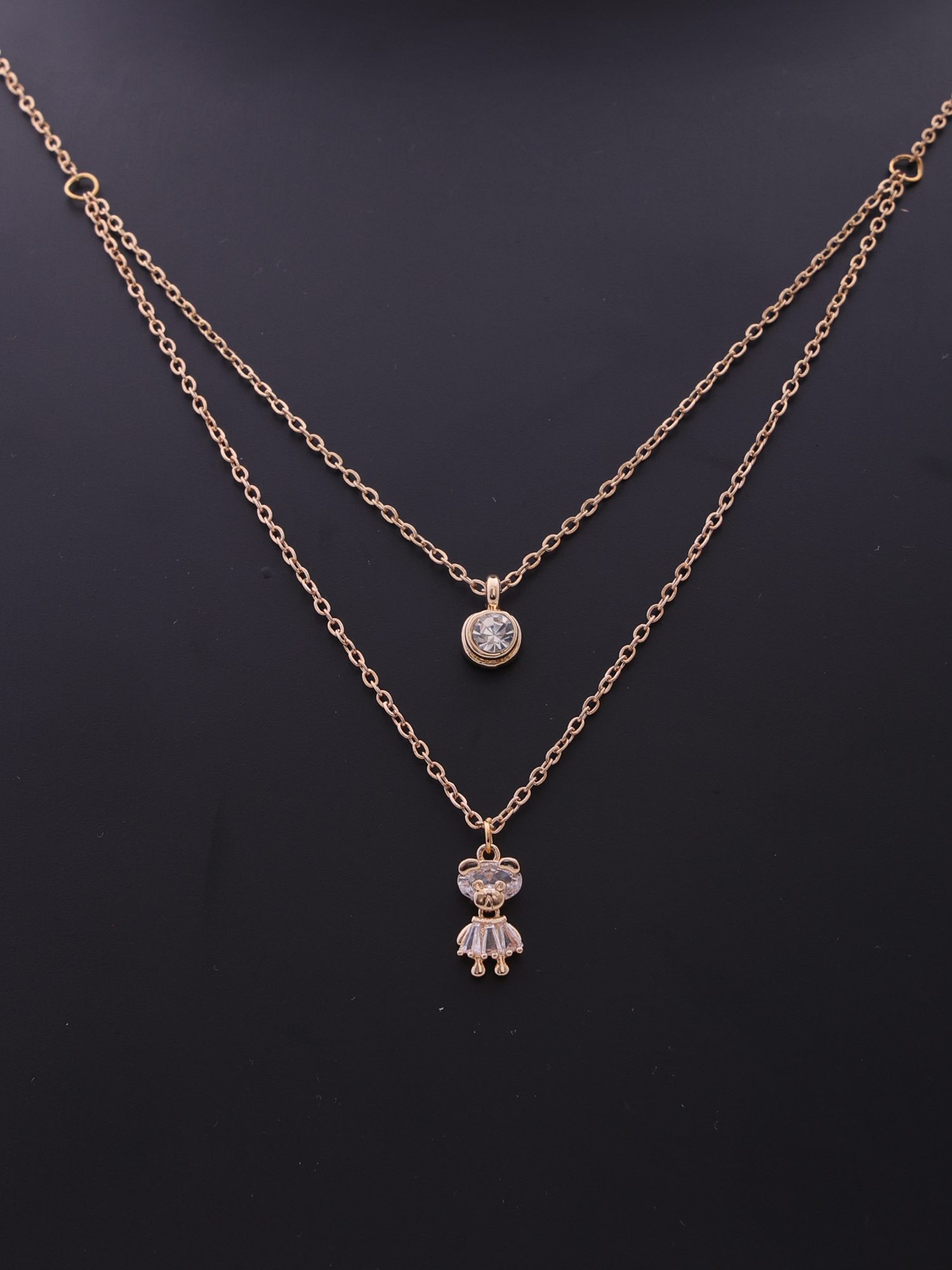 Golden Dual Layer Teddy Charm Anti-Tarnish Necklace