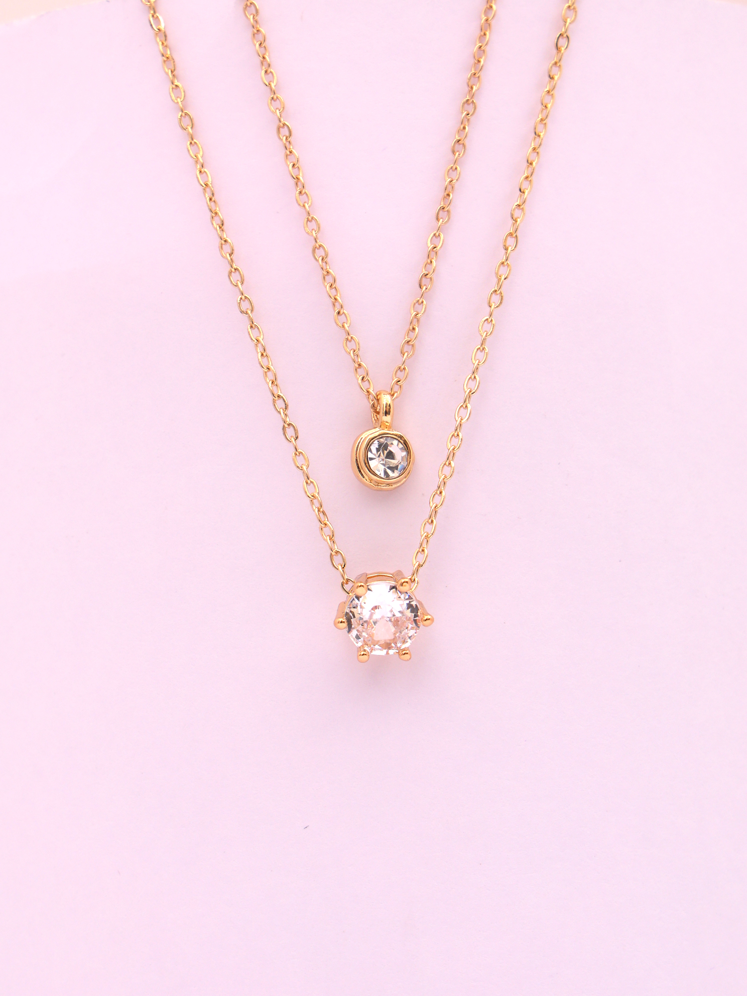 Celestial Spark Double-Layer Anti-Tarnish Solitaire Necklace