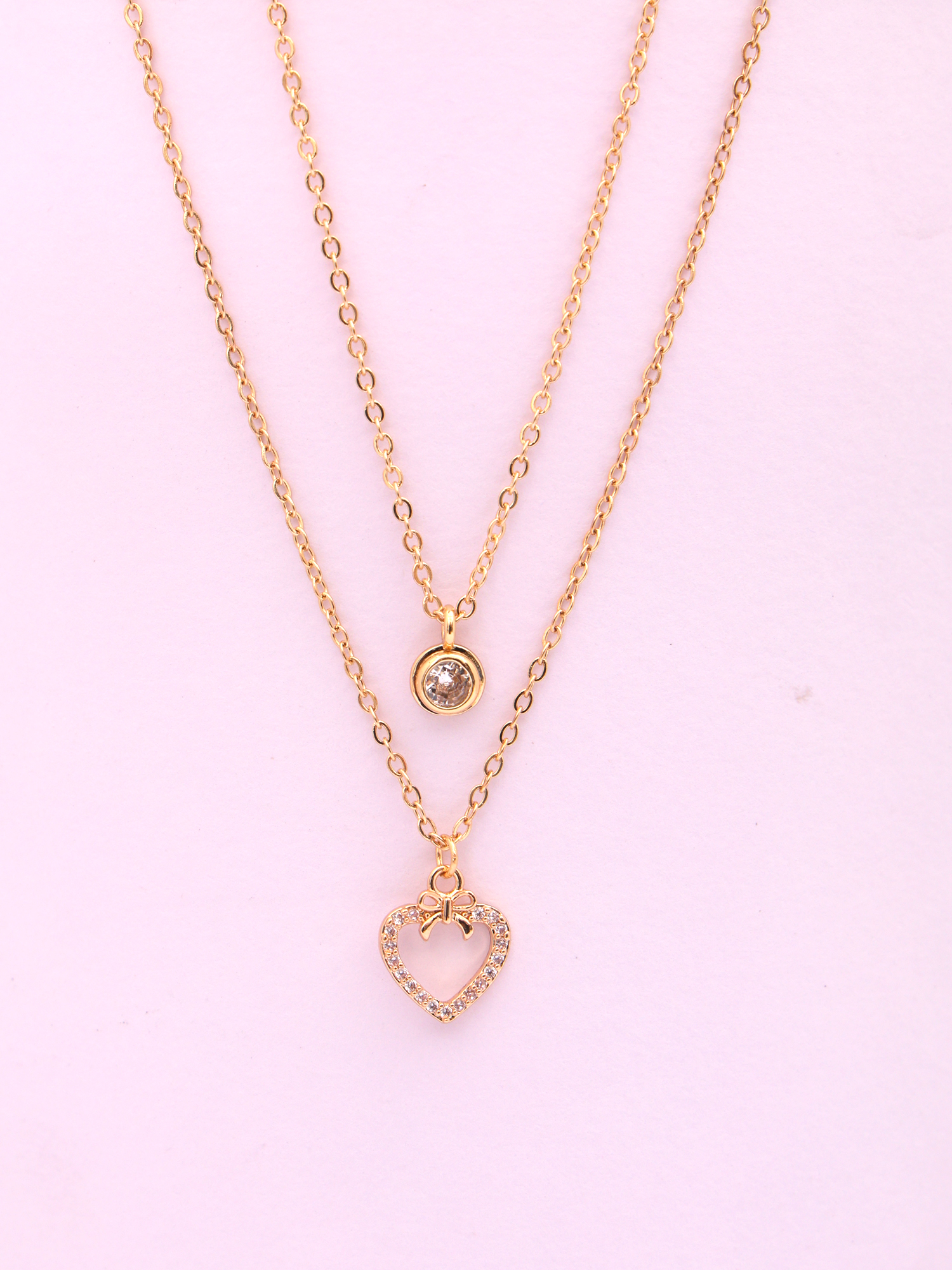 Amora Bow Heart Double-Layer Anti-Tarnish Necklace