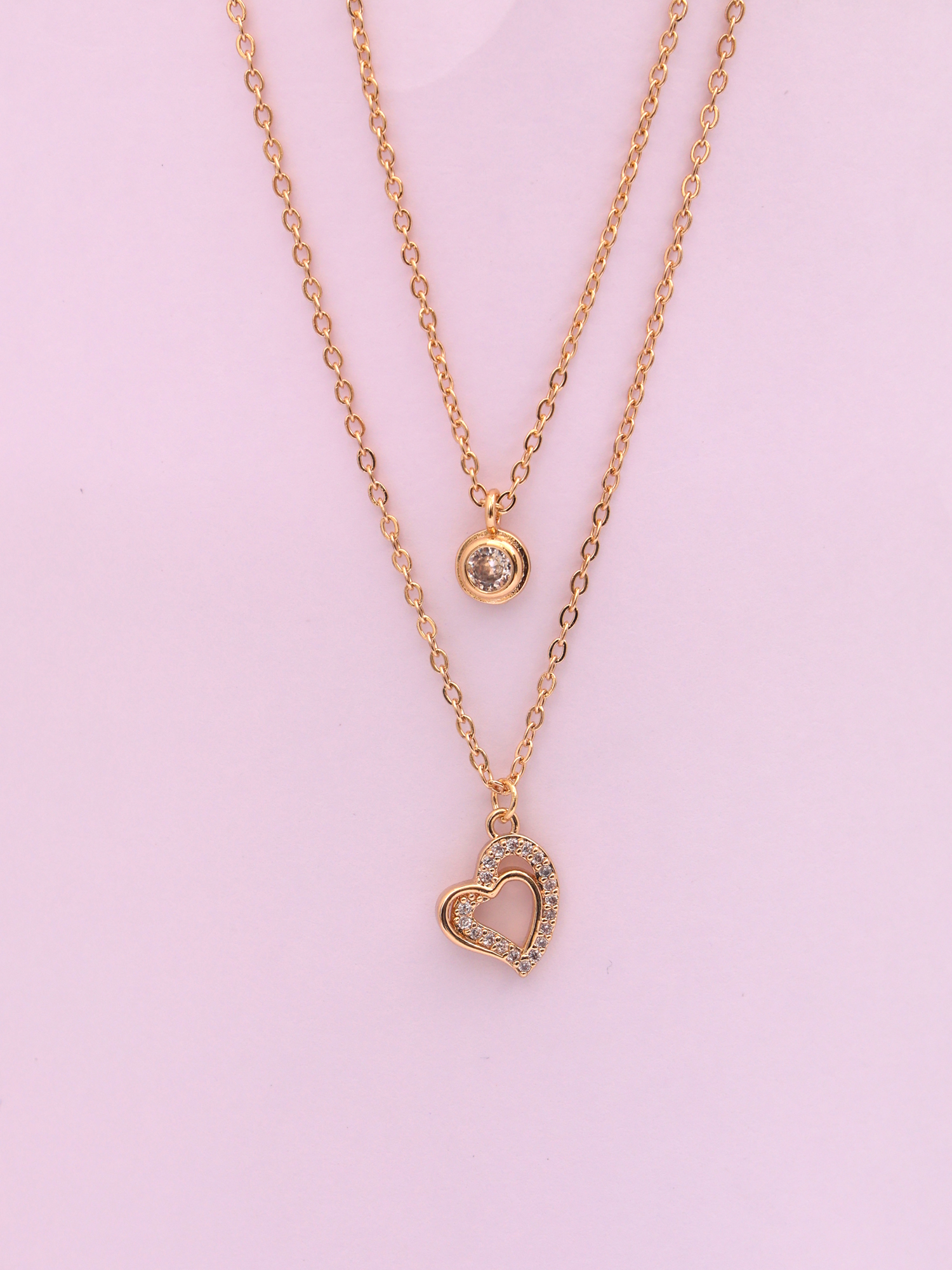 Elegant Double Heart Charm Anti-Tarnish Layered Necklace