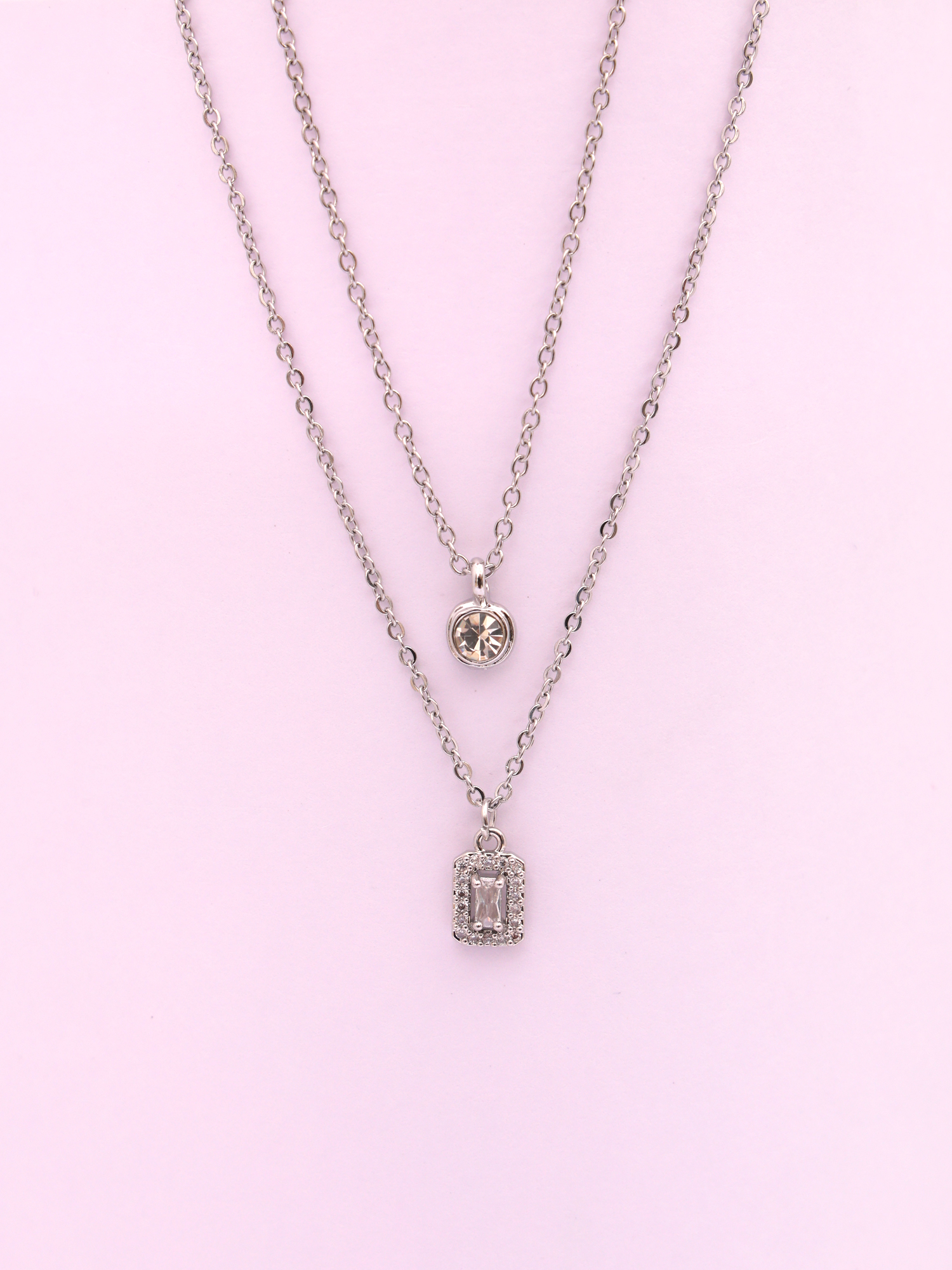 Elegant Rectangle Crystal Charm Anti-Tarnish Layered Necklace