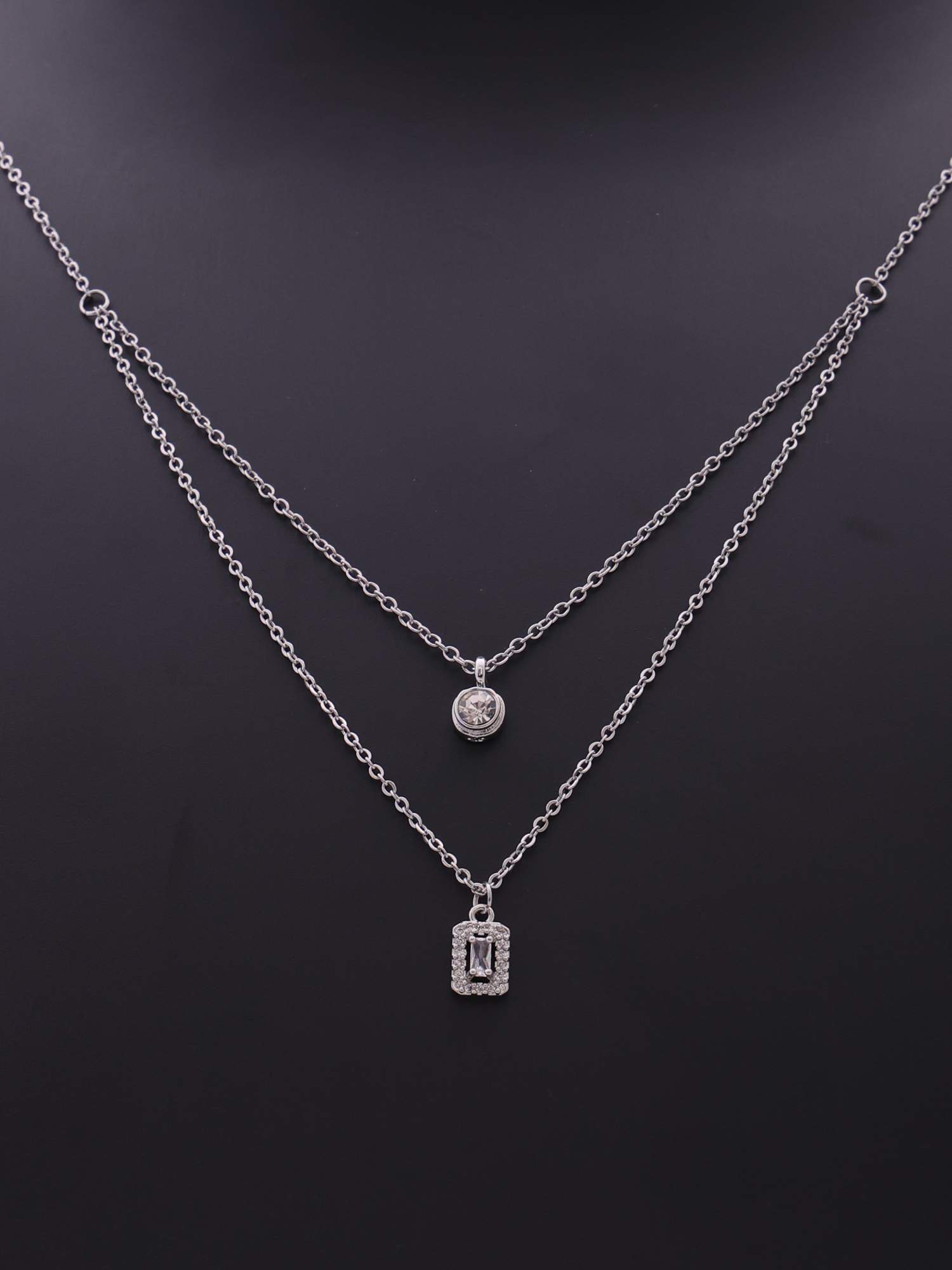 Elegant Rectangle Crystal Charm Anti-Tarnish Layered Necklace