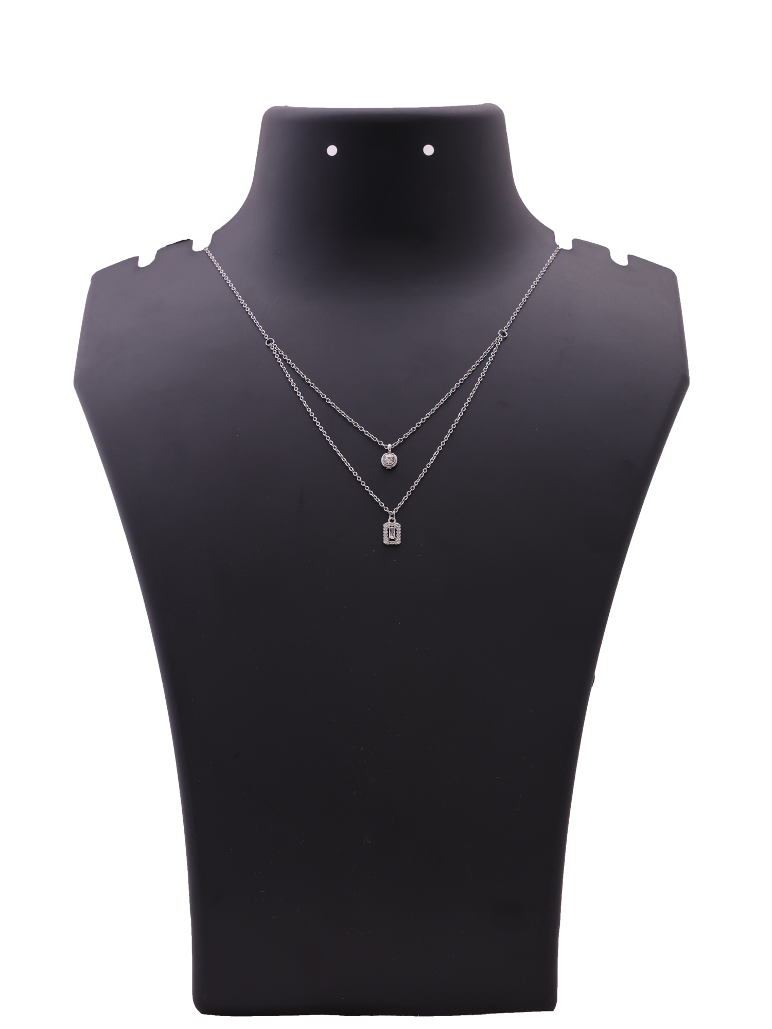Elegant Rectangle Crystal Charm Anti-Tarnish Layered Necklace