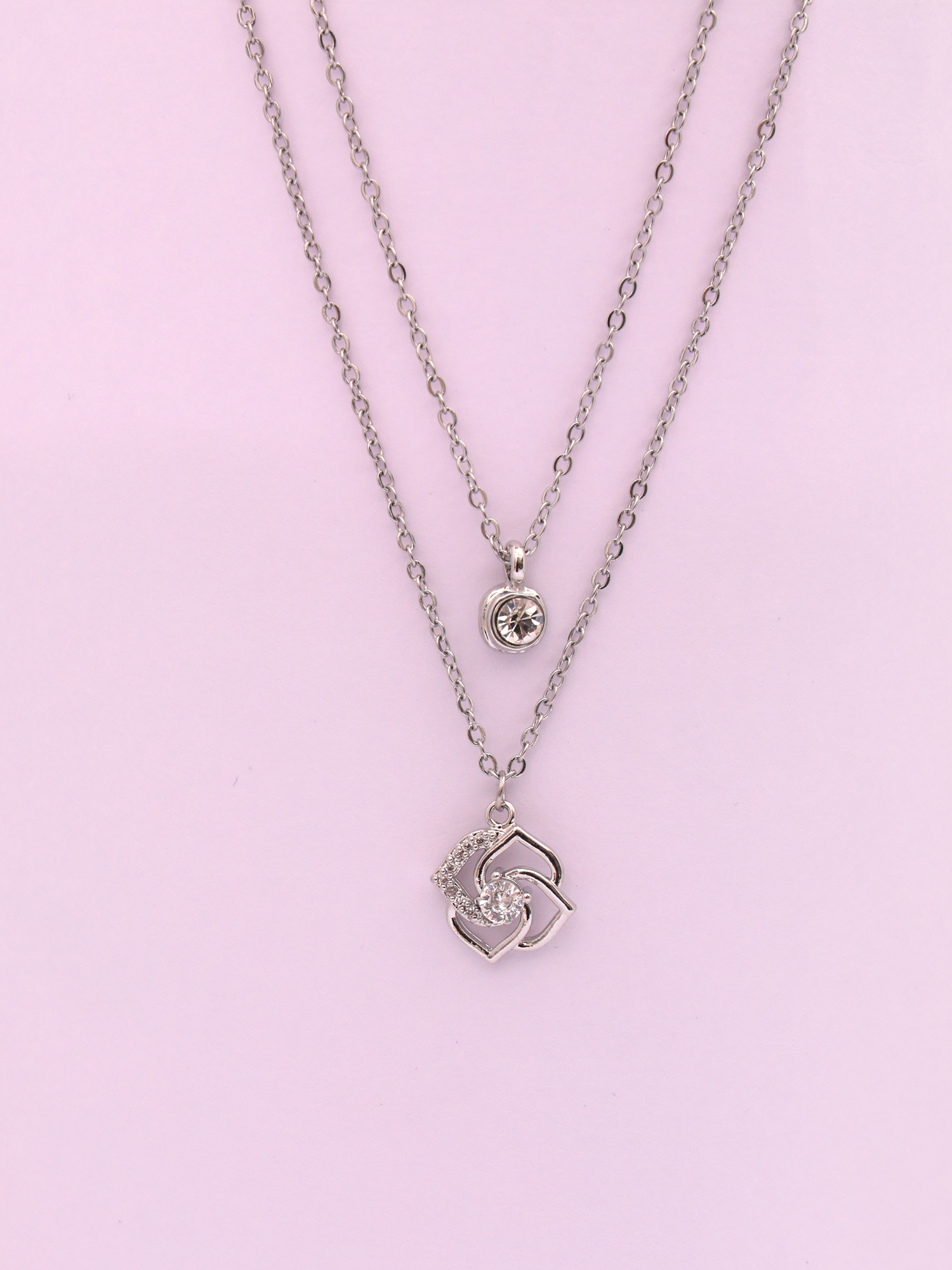Modern Interlocking Heart Crystal Anti-Tarnish Layered Necklace
