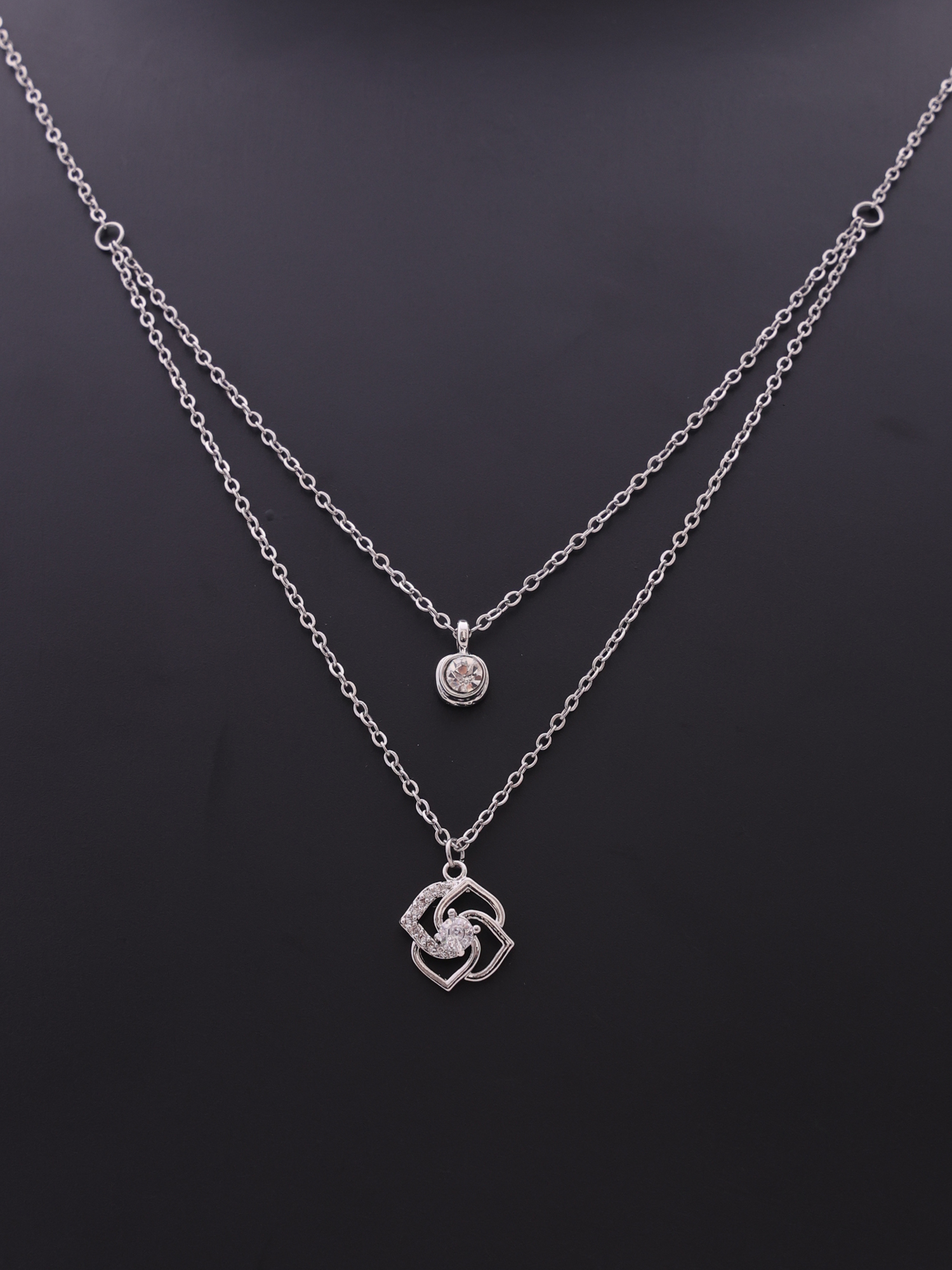 Modern Interlocking Heart Crystal Anti-Tarnish Layered Necklace