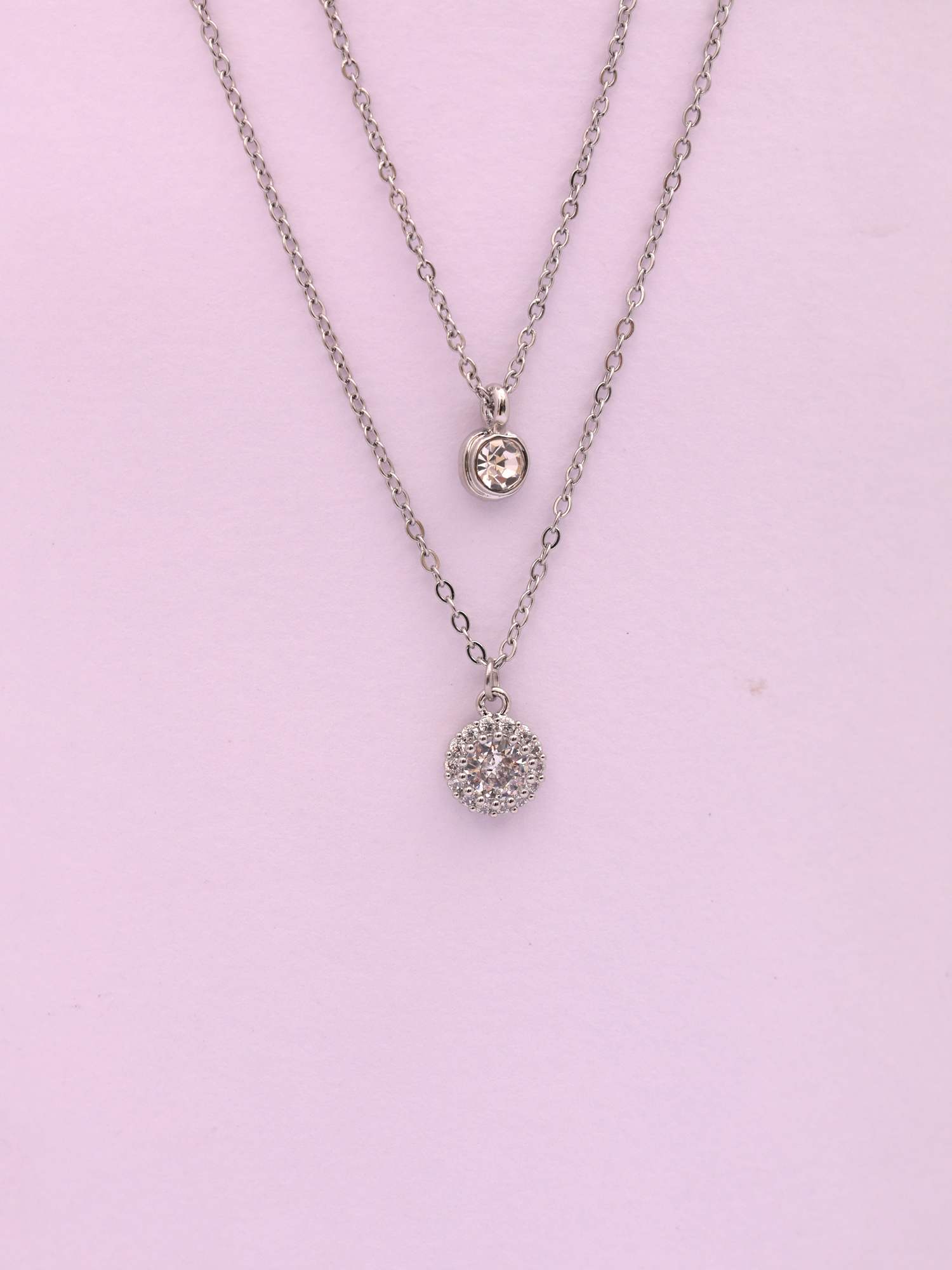 Classic Halo Crystal Anti-Tarnish Layered Necklace