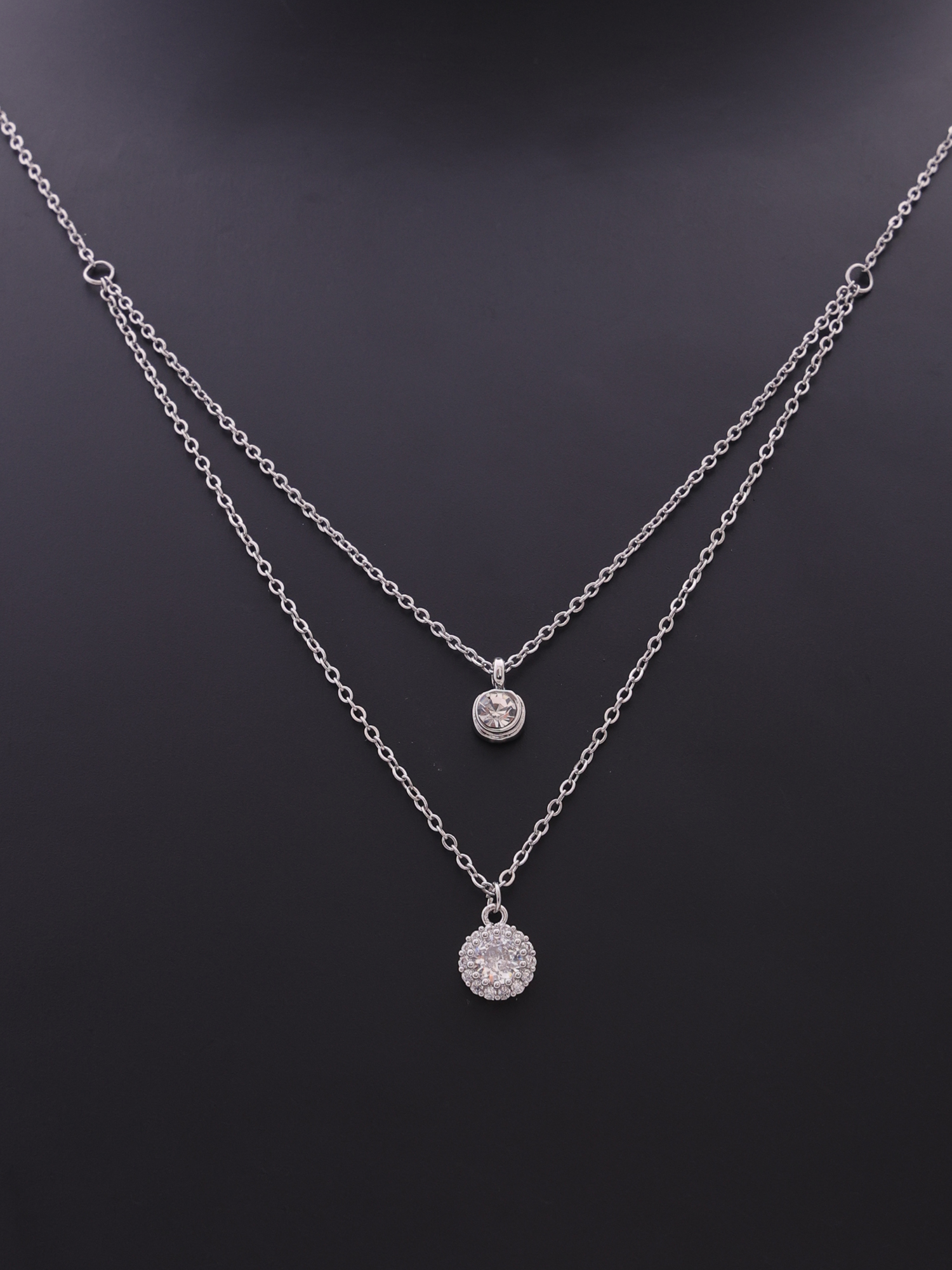 Classic Halo Crystal Anti-Tarnish Layered Necklace