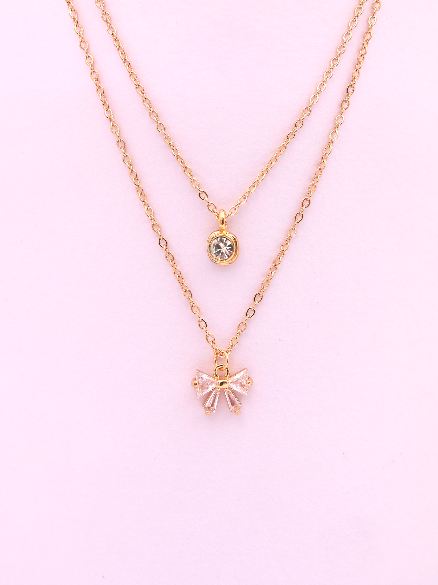 Crystal Bow Charm Anti-Tarnish Layered Necklace
