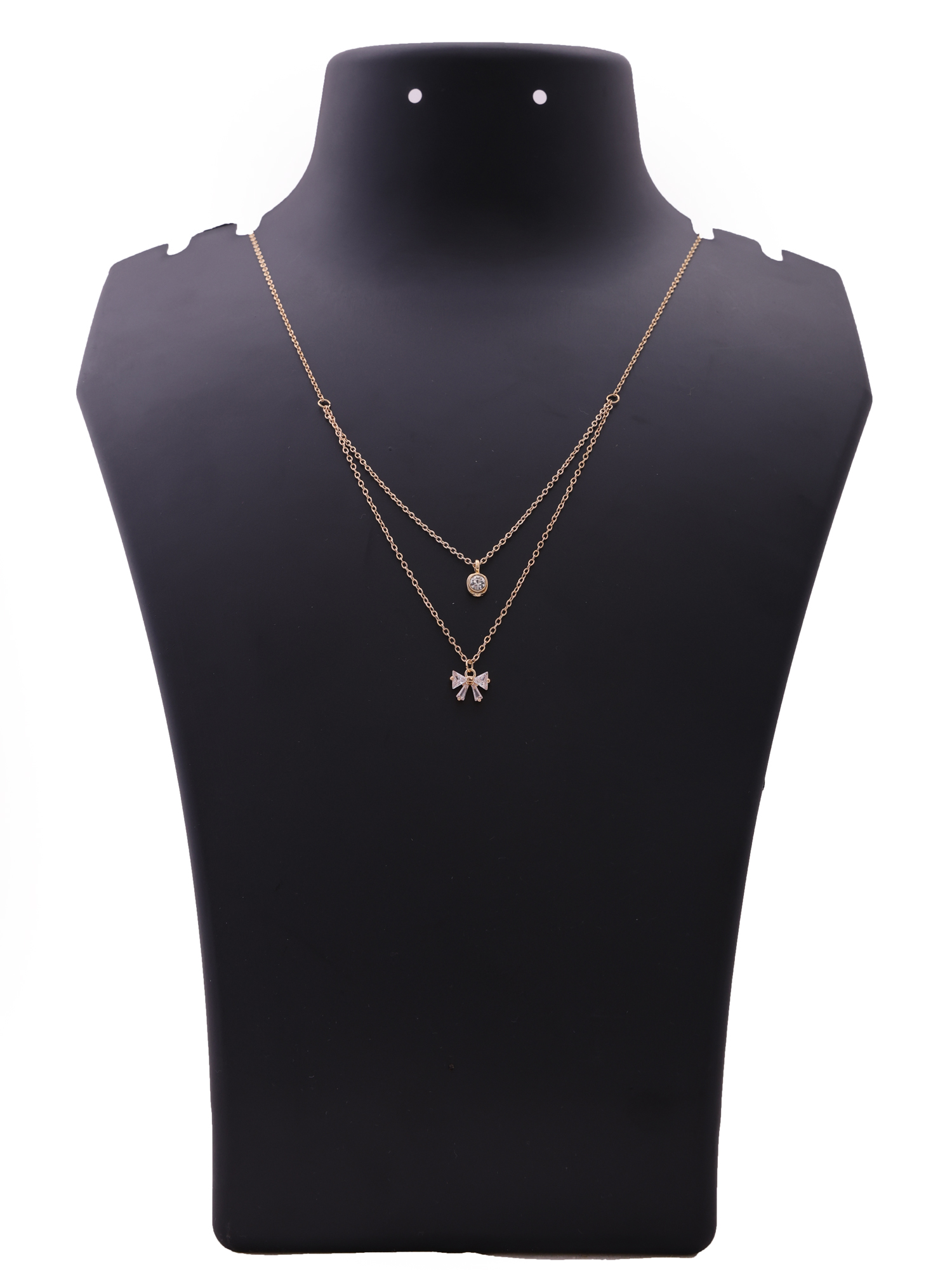 Crystal Bow Charm Anti-Tarnish Layered Necklace