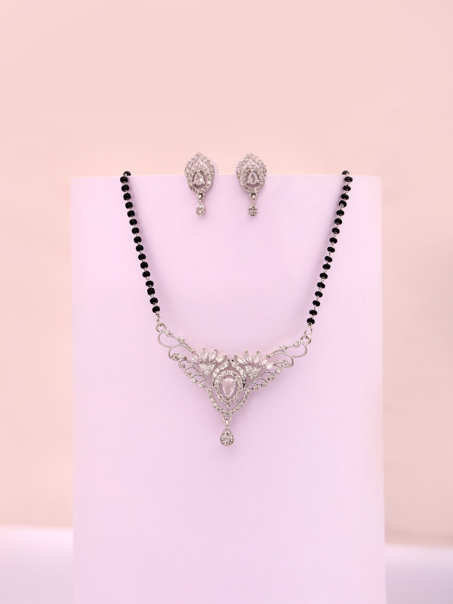 Crystal Bloom Mangalsutra Necklace Set