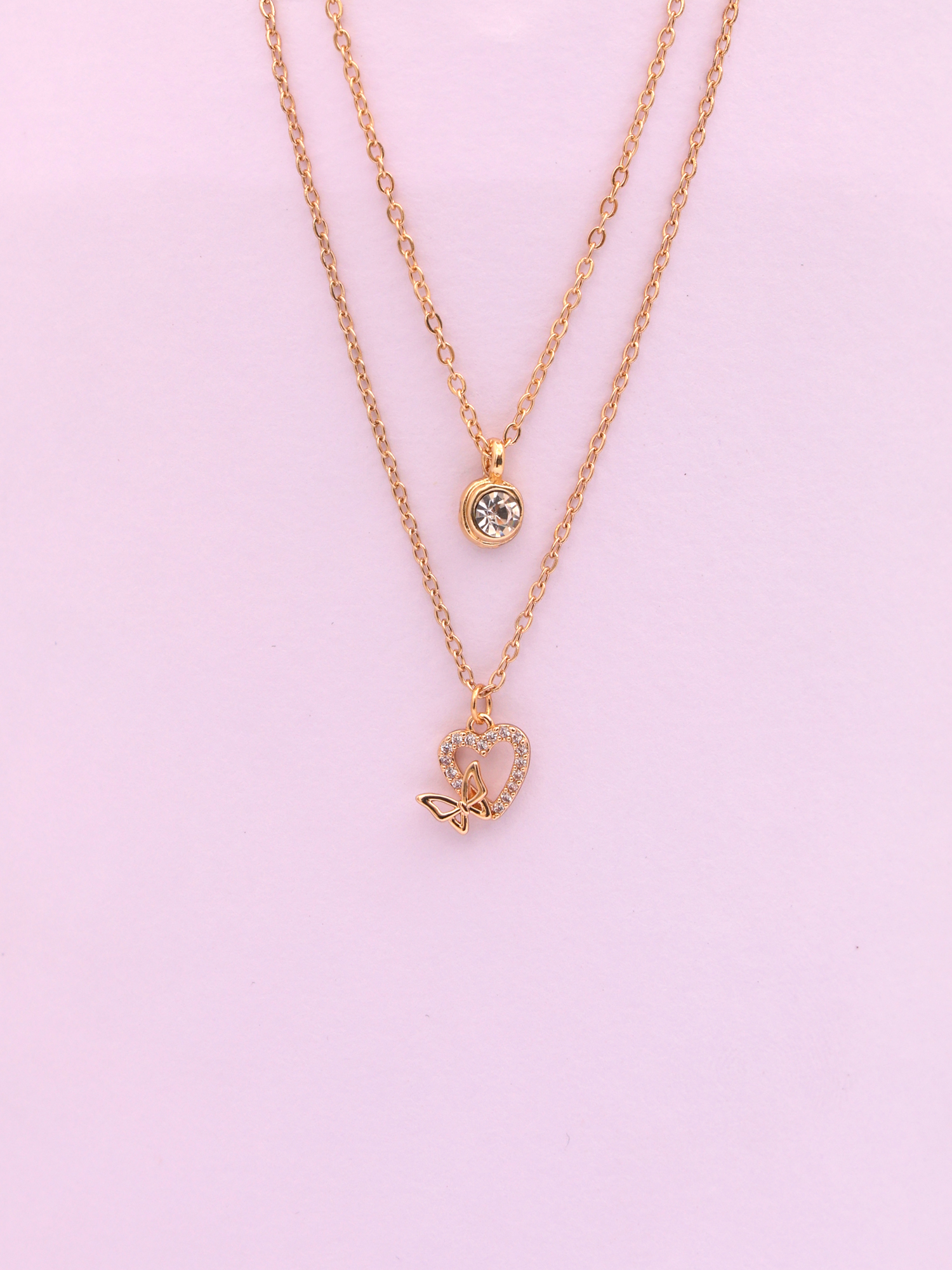 Golden Heart & Butterfly Layered Necklace