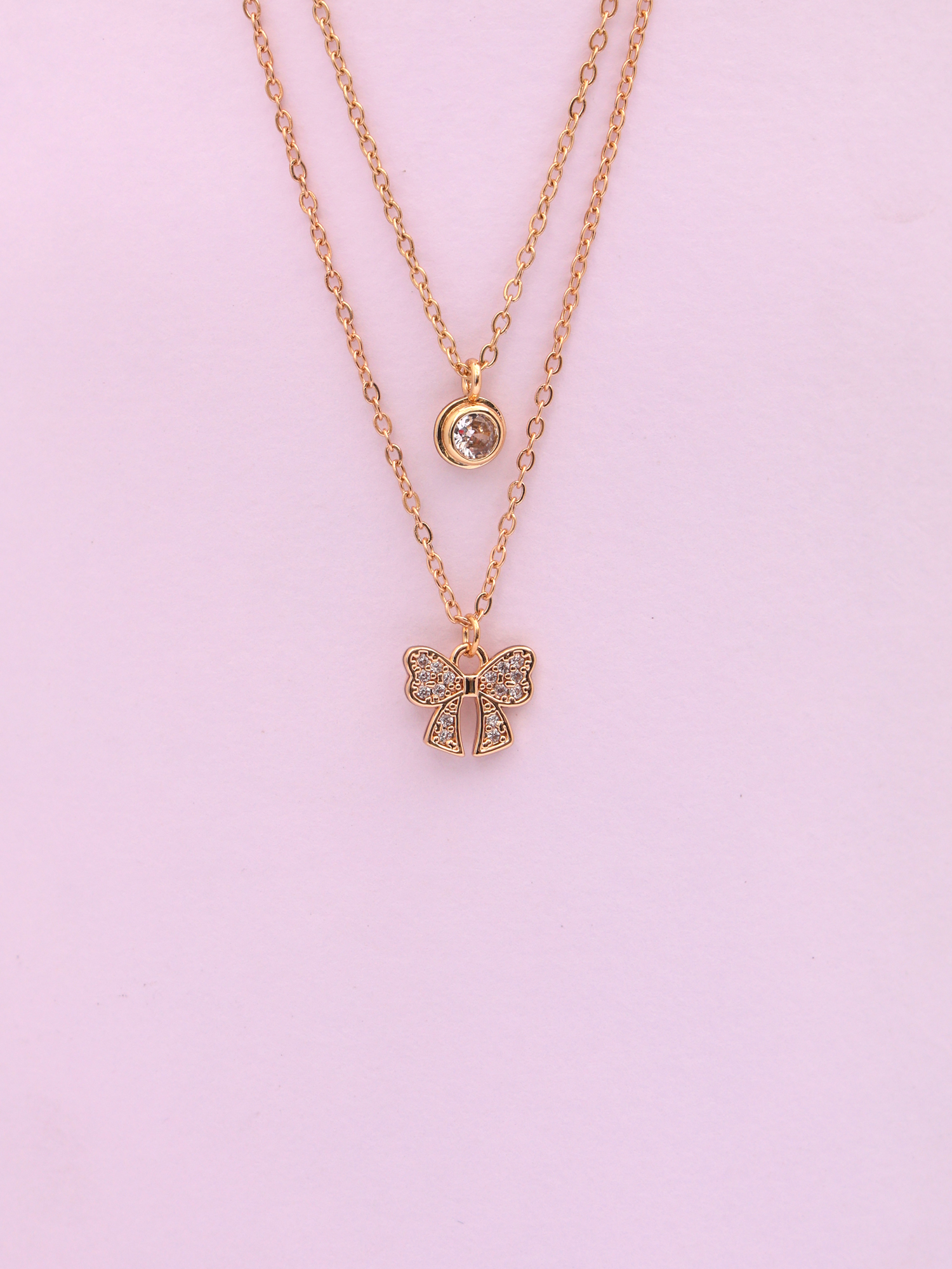 Butterfly Bow Layered Necklace (Gold & Rose Gold)