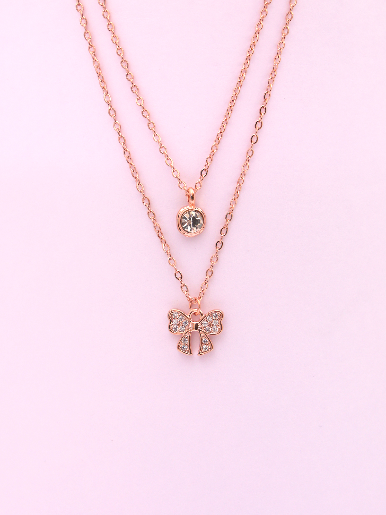 Butterfly Bow Layered Necklace (Gold & Rose Gold)