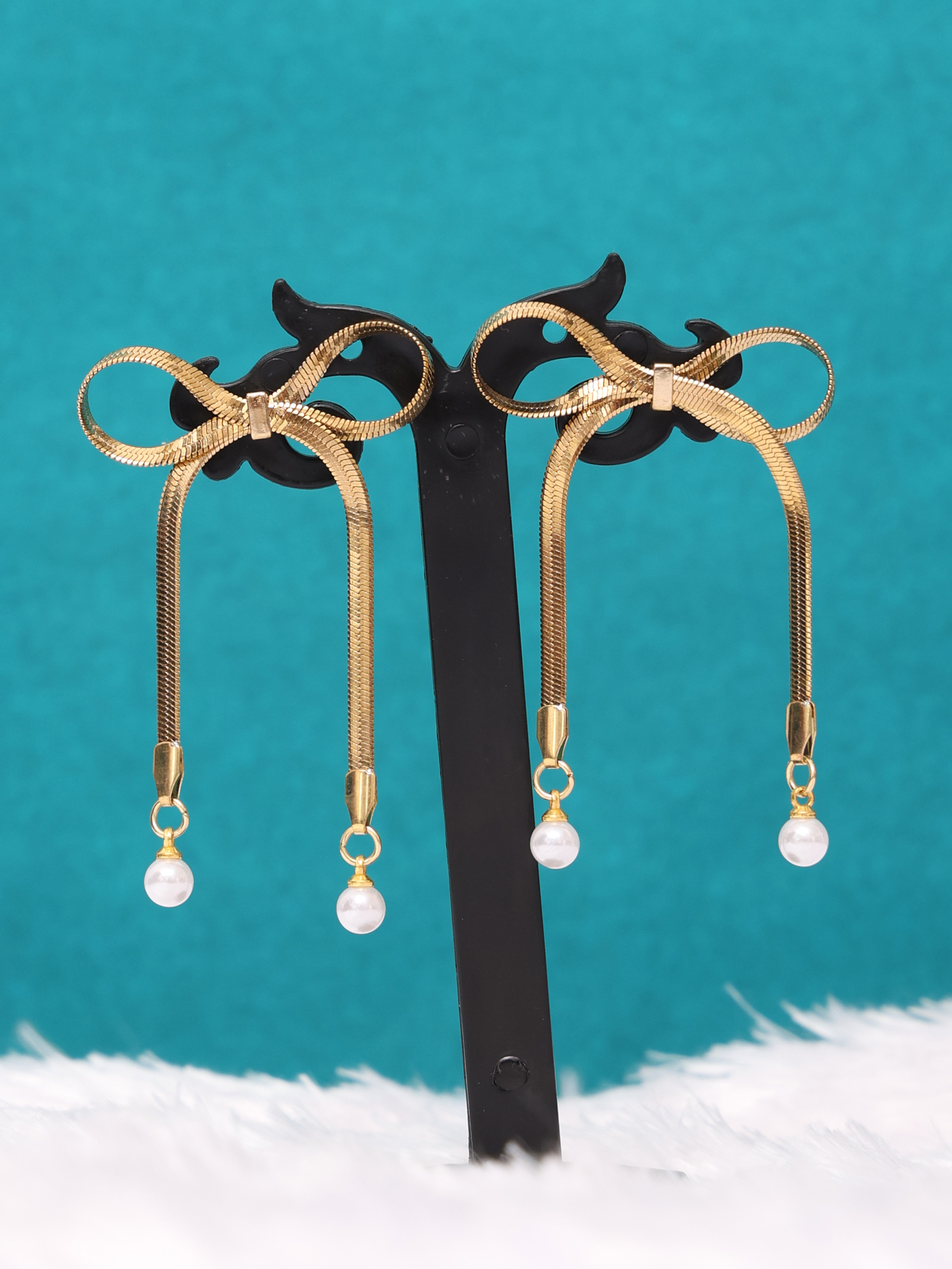 Pearl Bow Anti-Tarnish Statement Earrings